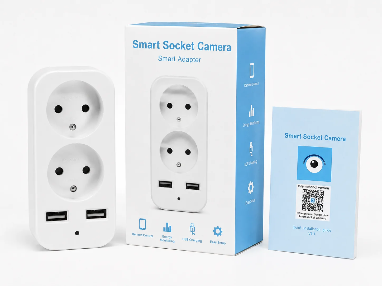 Pacchetto telecamera nascosta QZT S3 WiFi presa EU con scheda manuale e scatola