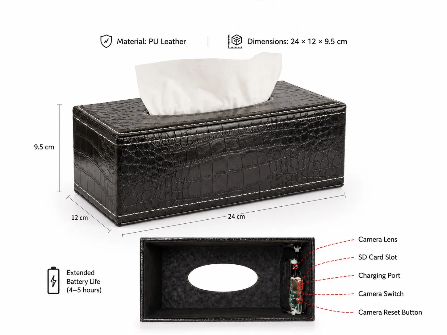 Tuya WiFi tissue box hidden camera function layout and app features