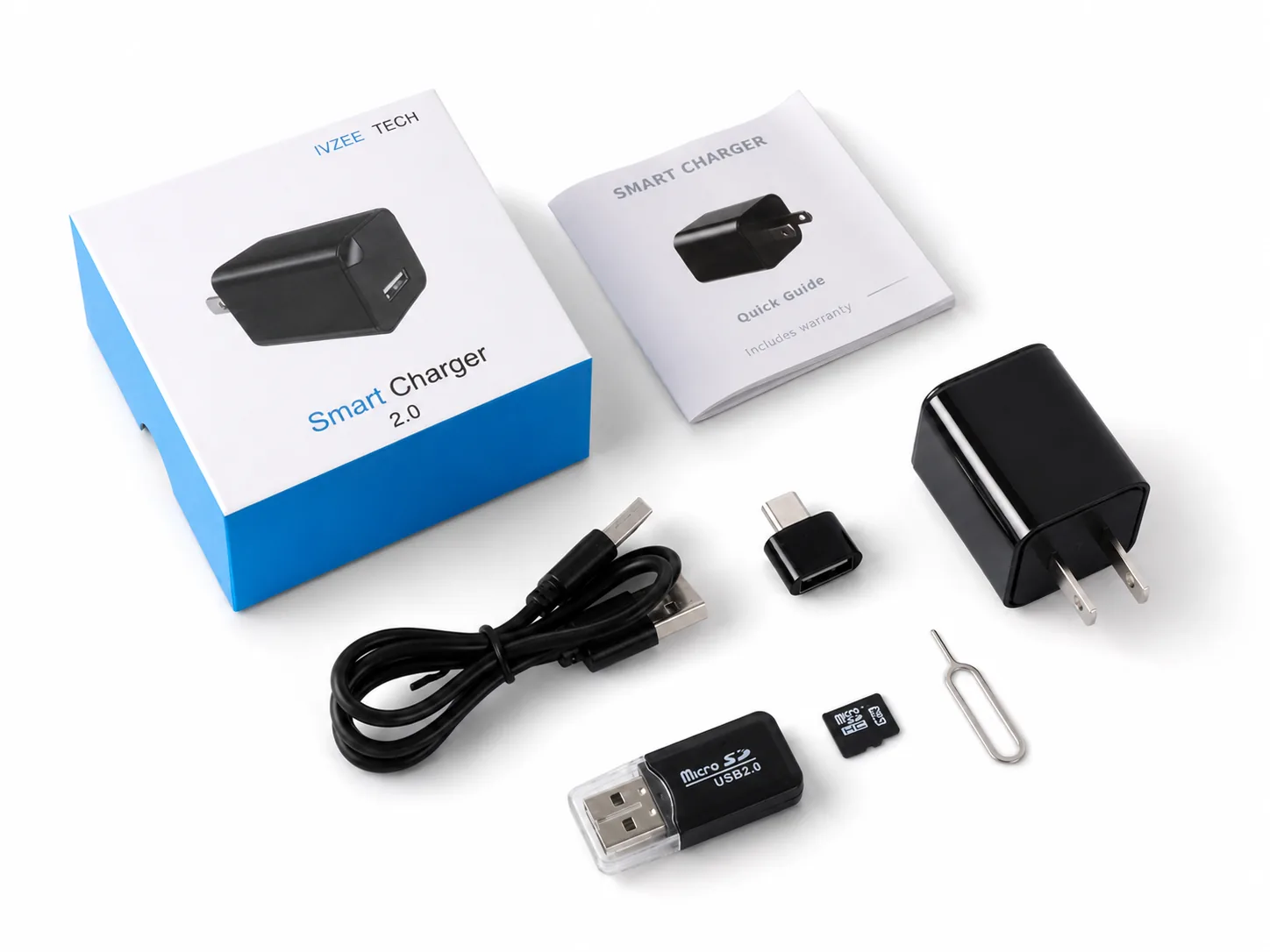 QZT USB charger hidden camera package with card reader cable manual and box