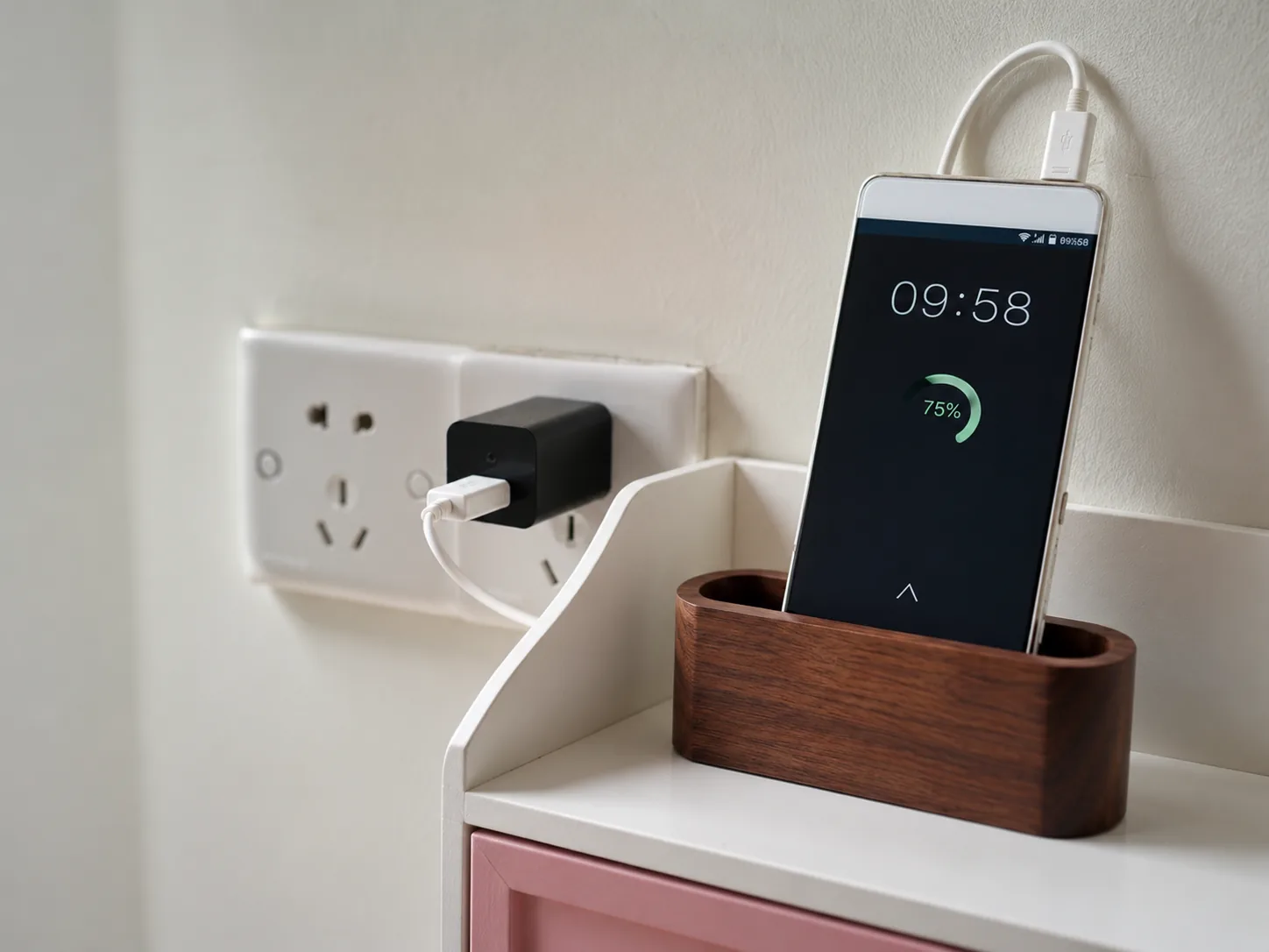 QZT USB charger hidden camera charging a phone in a room scene