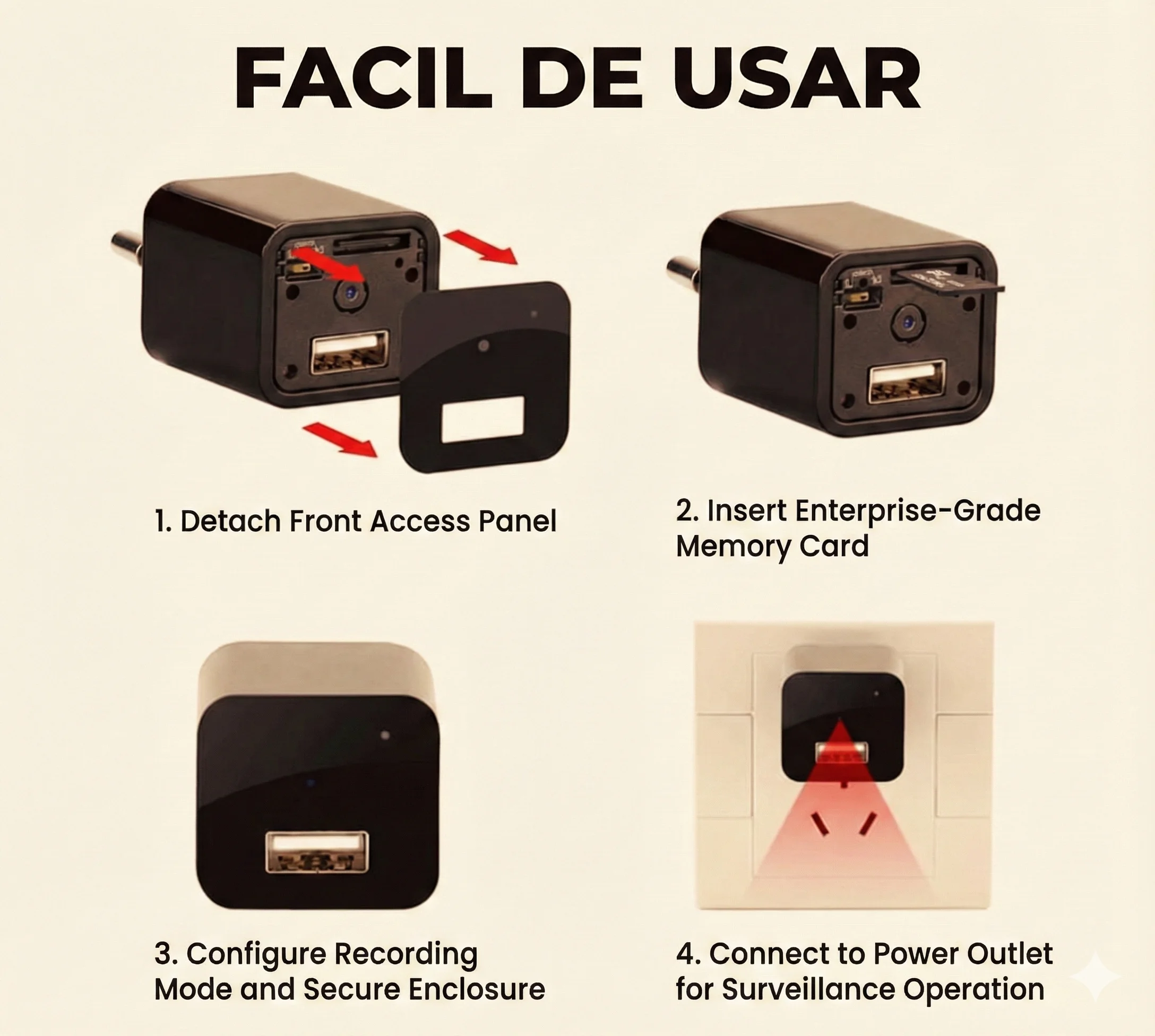 USB Wall Charger Hidden Camera with 1080P Motion Activated Recording (No WiFi Needed) (Model: S1)