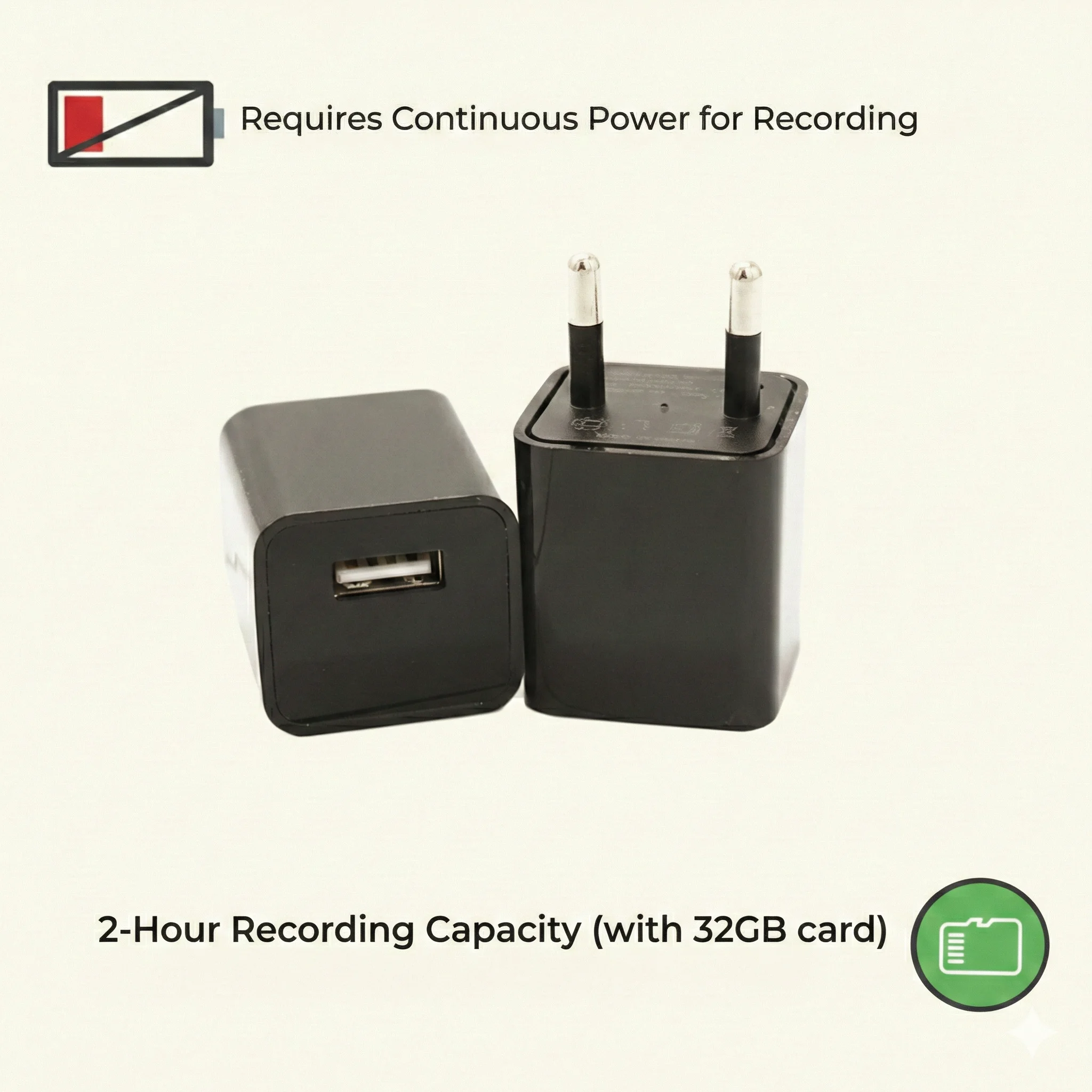 USB Wall Charger Hidden Camera with 1080P Motion Activated Recording (No WiFi Needed) (Model: S1)