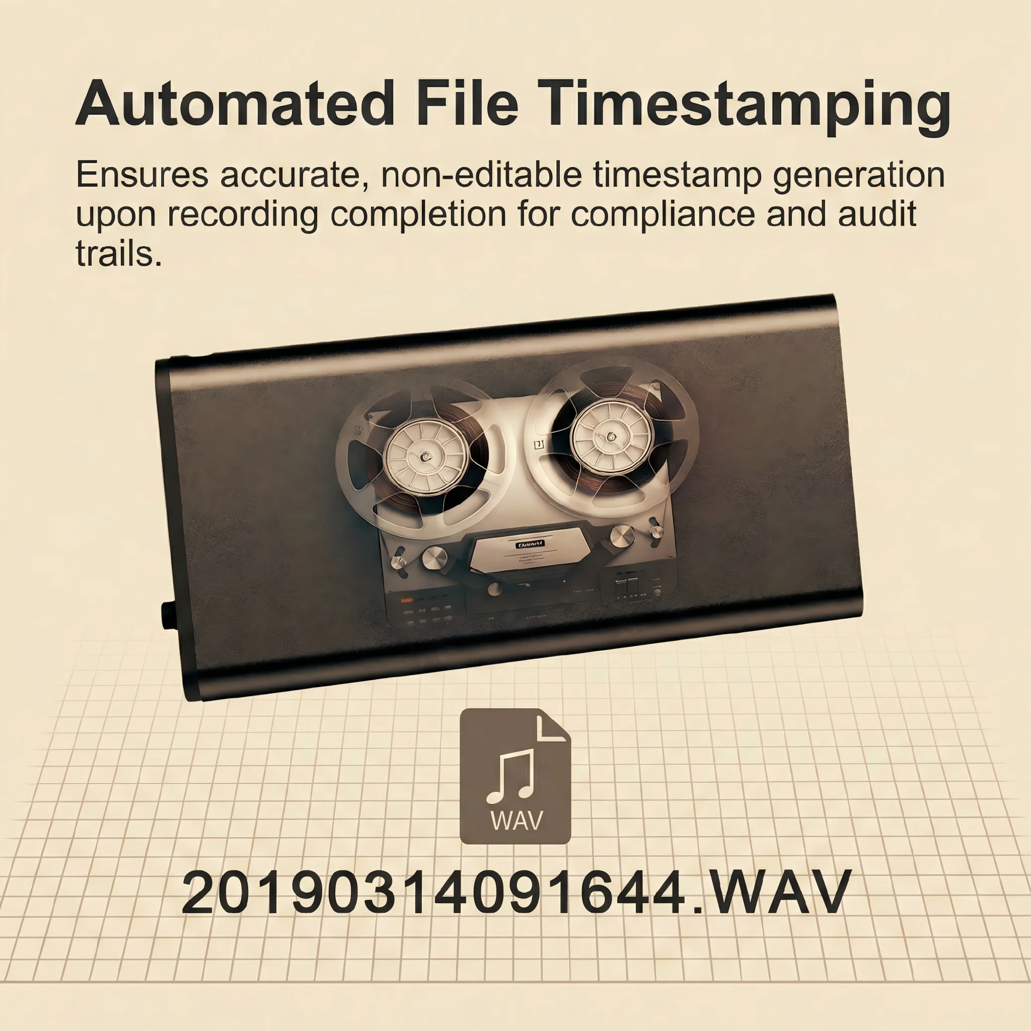Voice recorder with automated file timestamping providing audit trail for compliance documentation