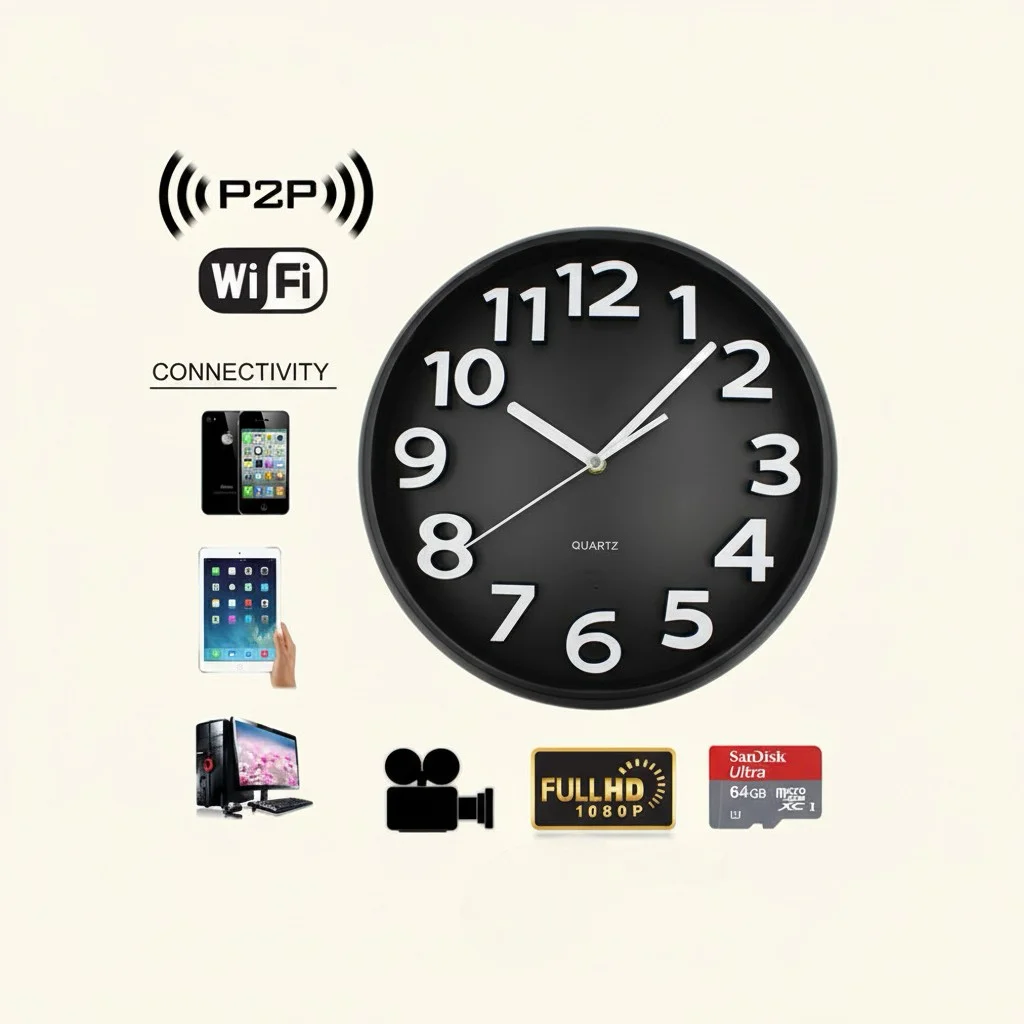 WiFi clock camera P2P connectivity and remote view setup interface