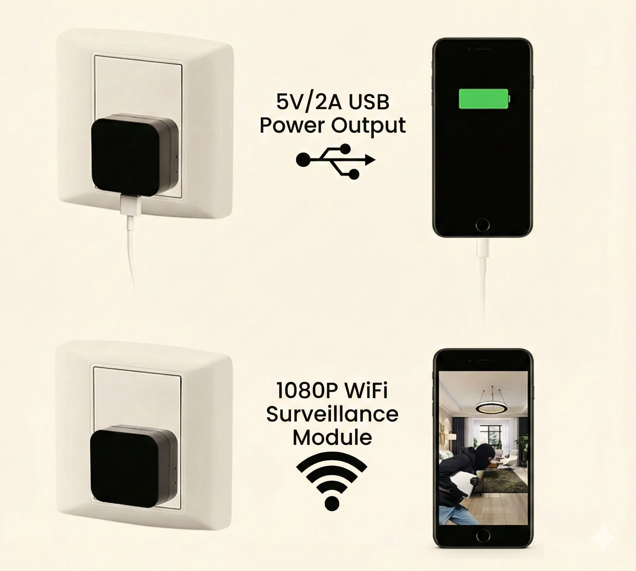 Discreet WiFi Wall Socket Spy Camera with Remote App View & Motion Detection (Model: A85)
