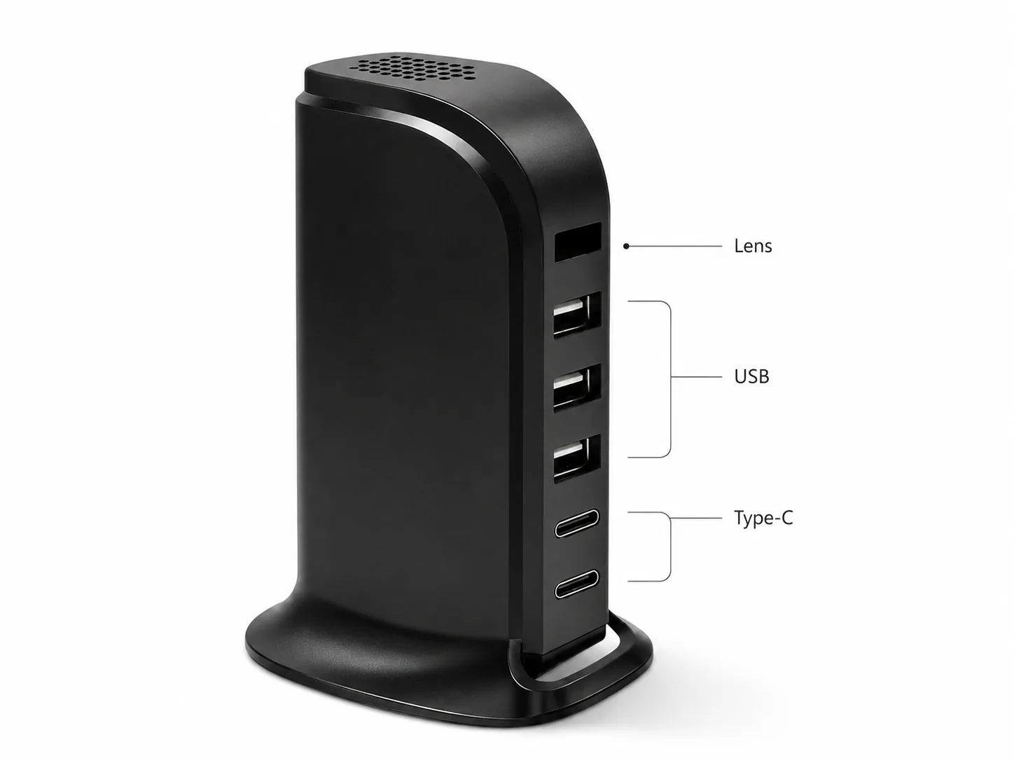 QZT 5-port USB charger camera feature layout with lens USB and Type-C ports