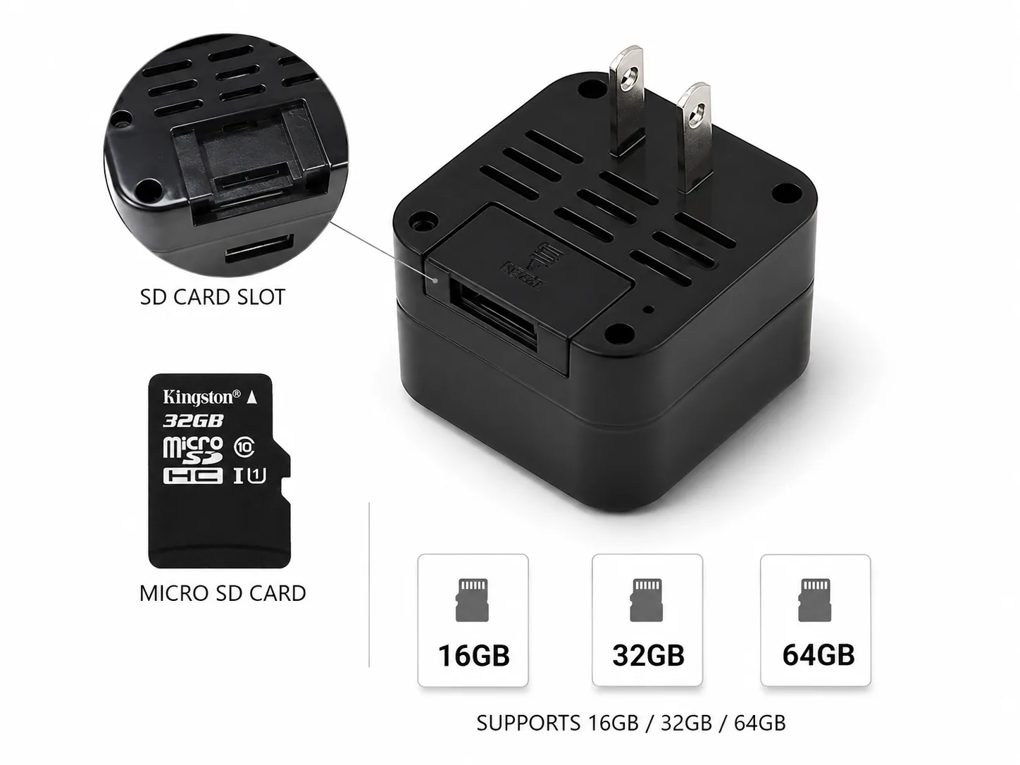 QZT WiFi USB charger hidden camera shown in an indoor charging setup