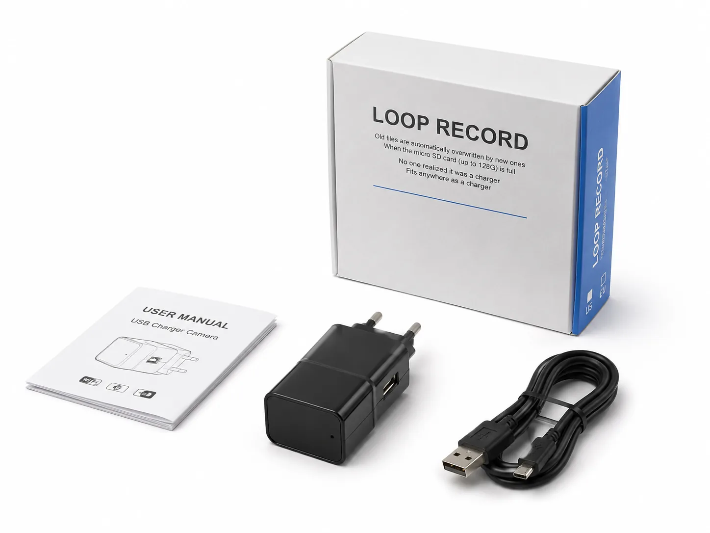 QZT WiFi USB charger hidden camera package with manual cable and box