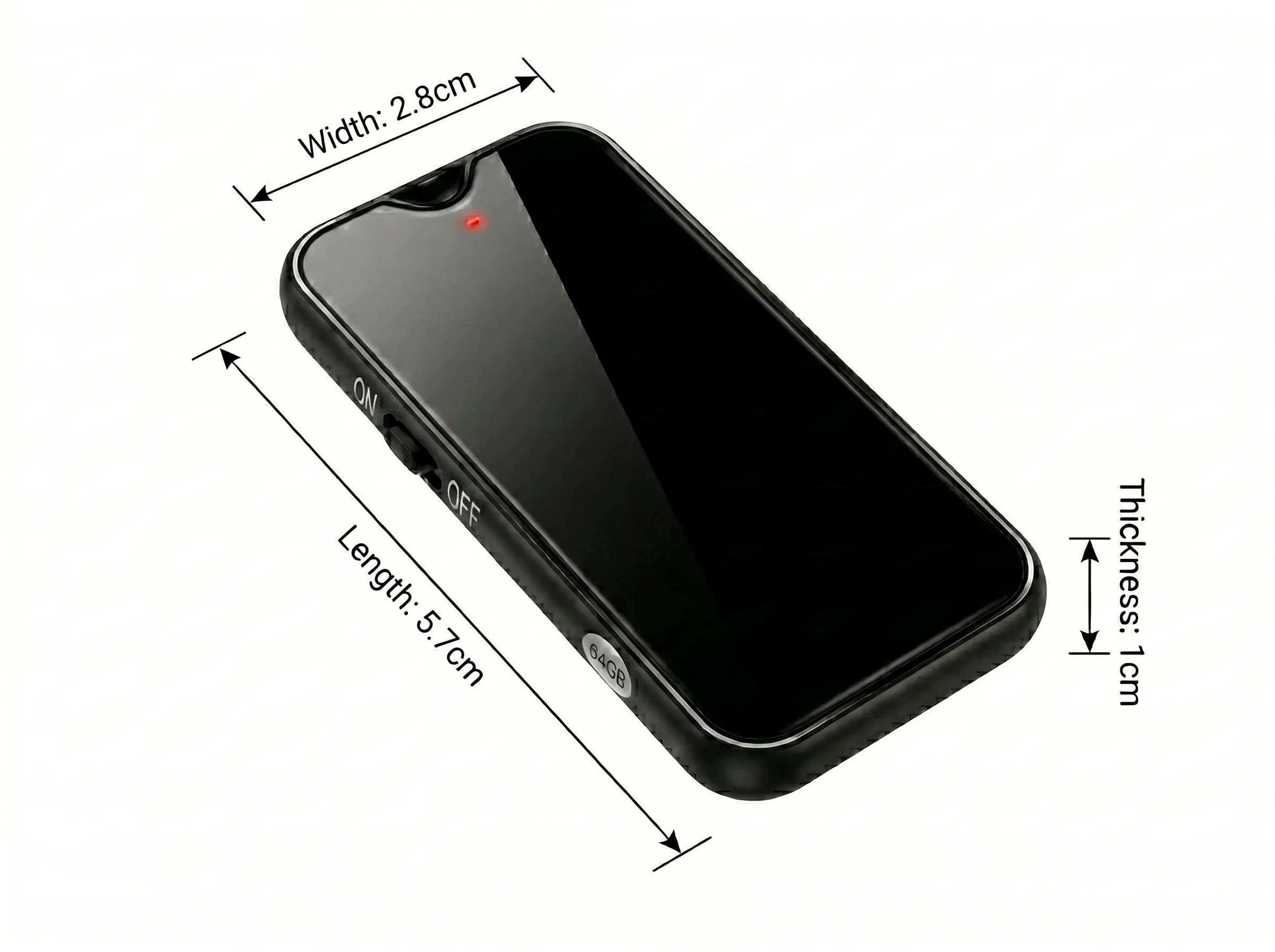 QZT C17 mini magnetic voice recorder 57 by 28 by 10 millimetre size diagram