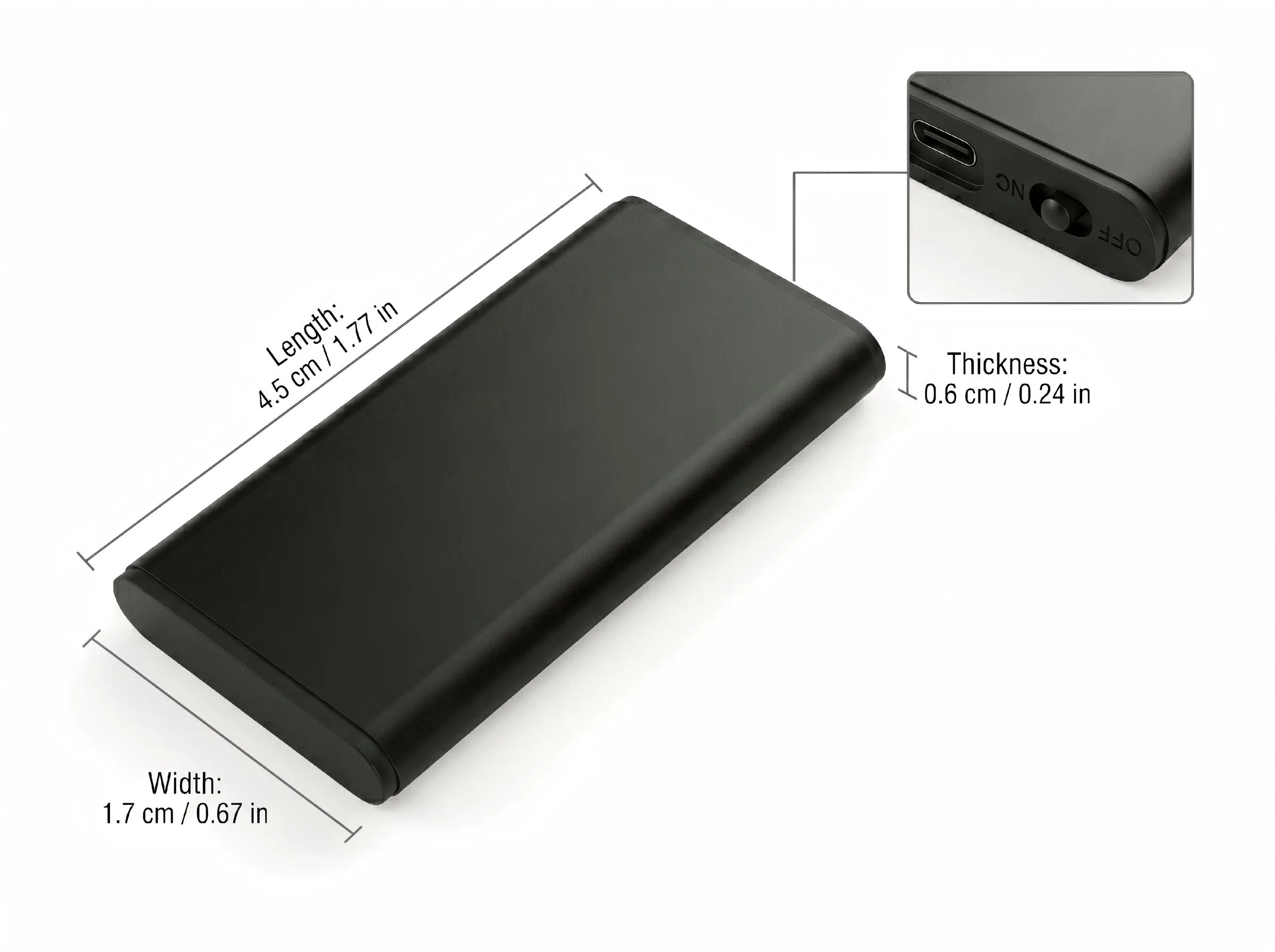 QZT Q1 mini voice recorder size comparison with ruler