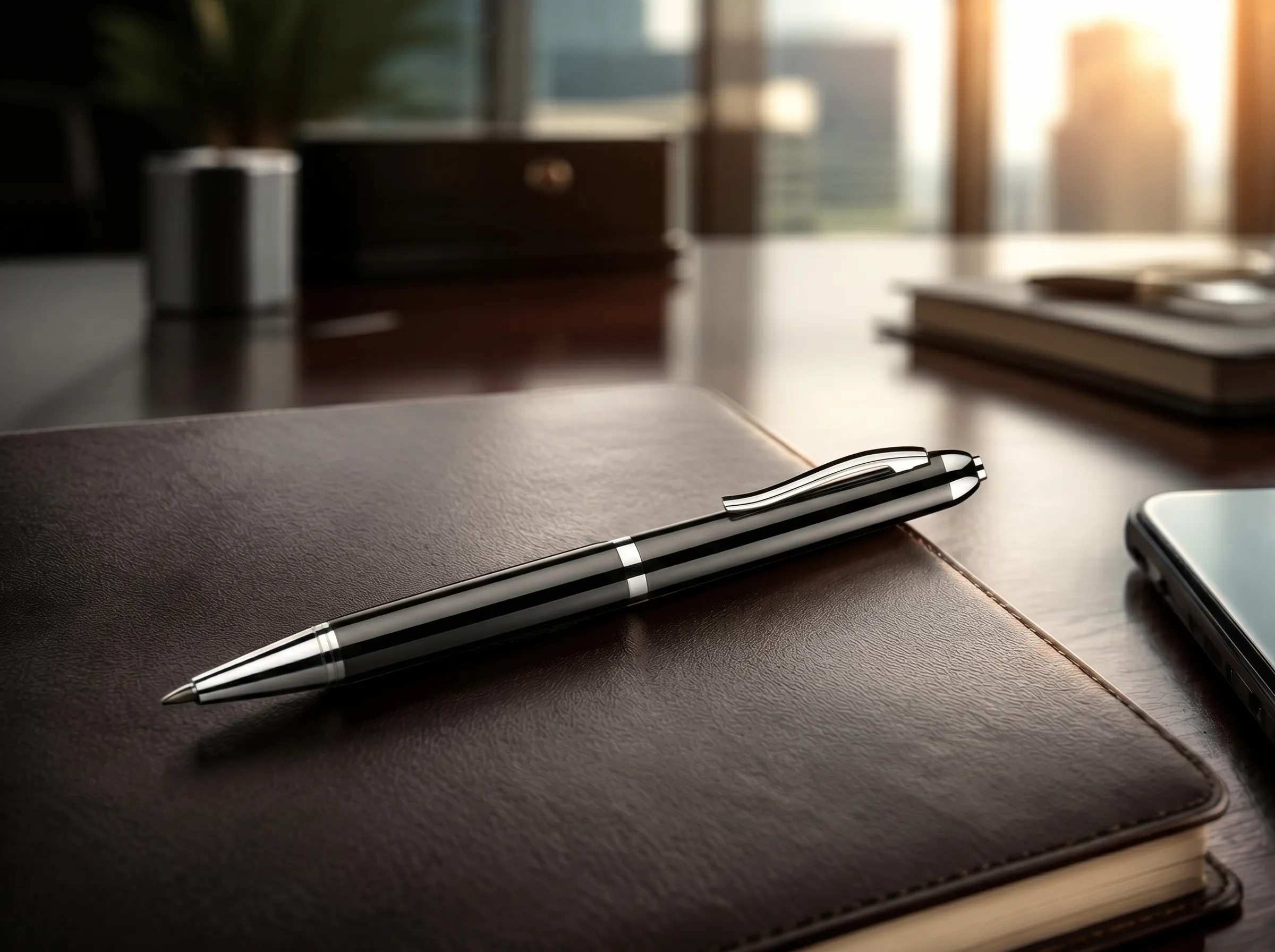 QZT Q90 voice recorder pen on a meeting desk