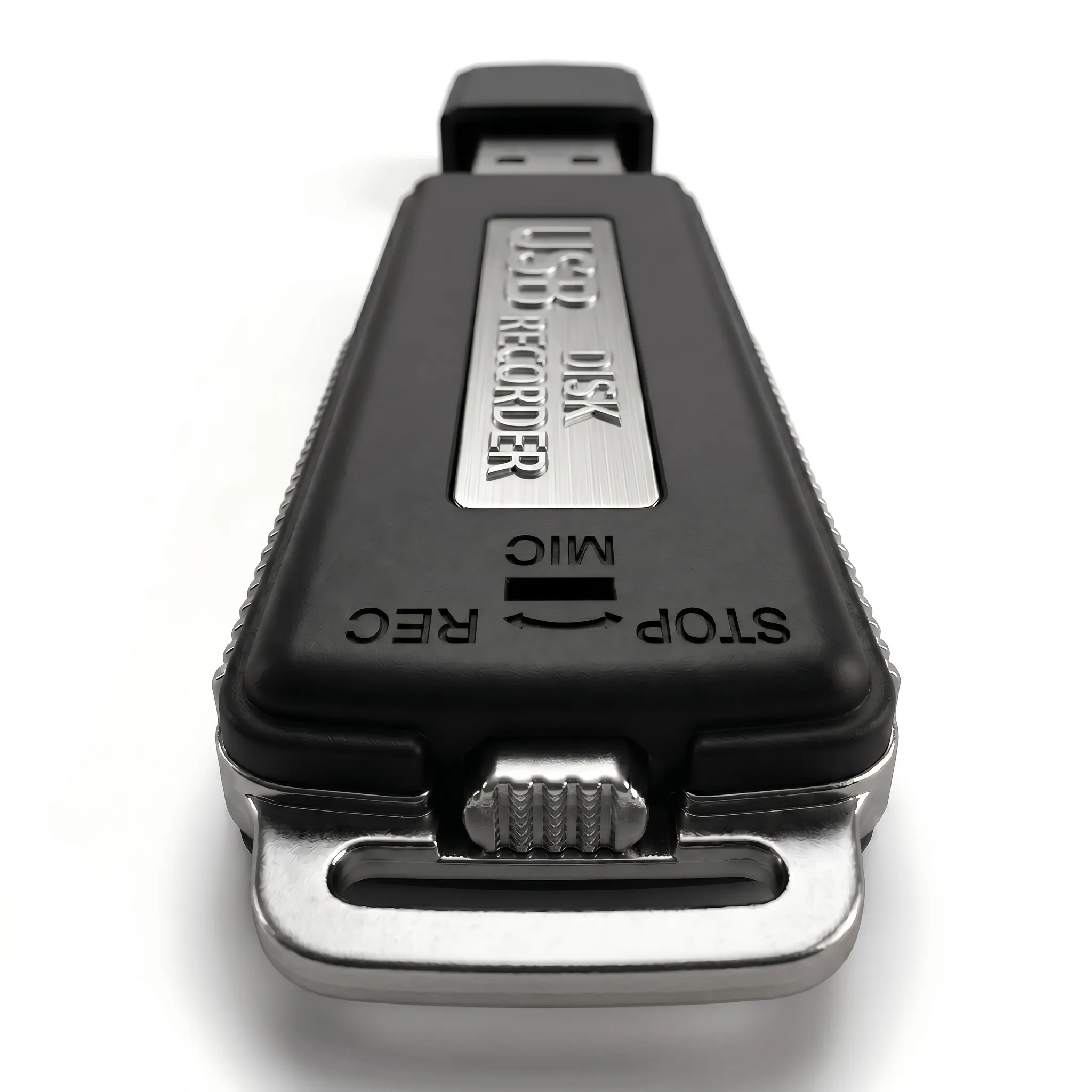 QFRR003 USB disk voice recorder with portable storage body close-up detail