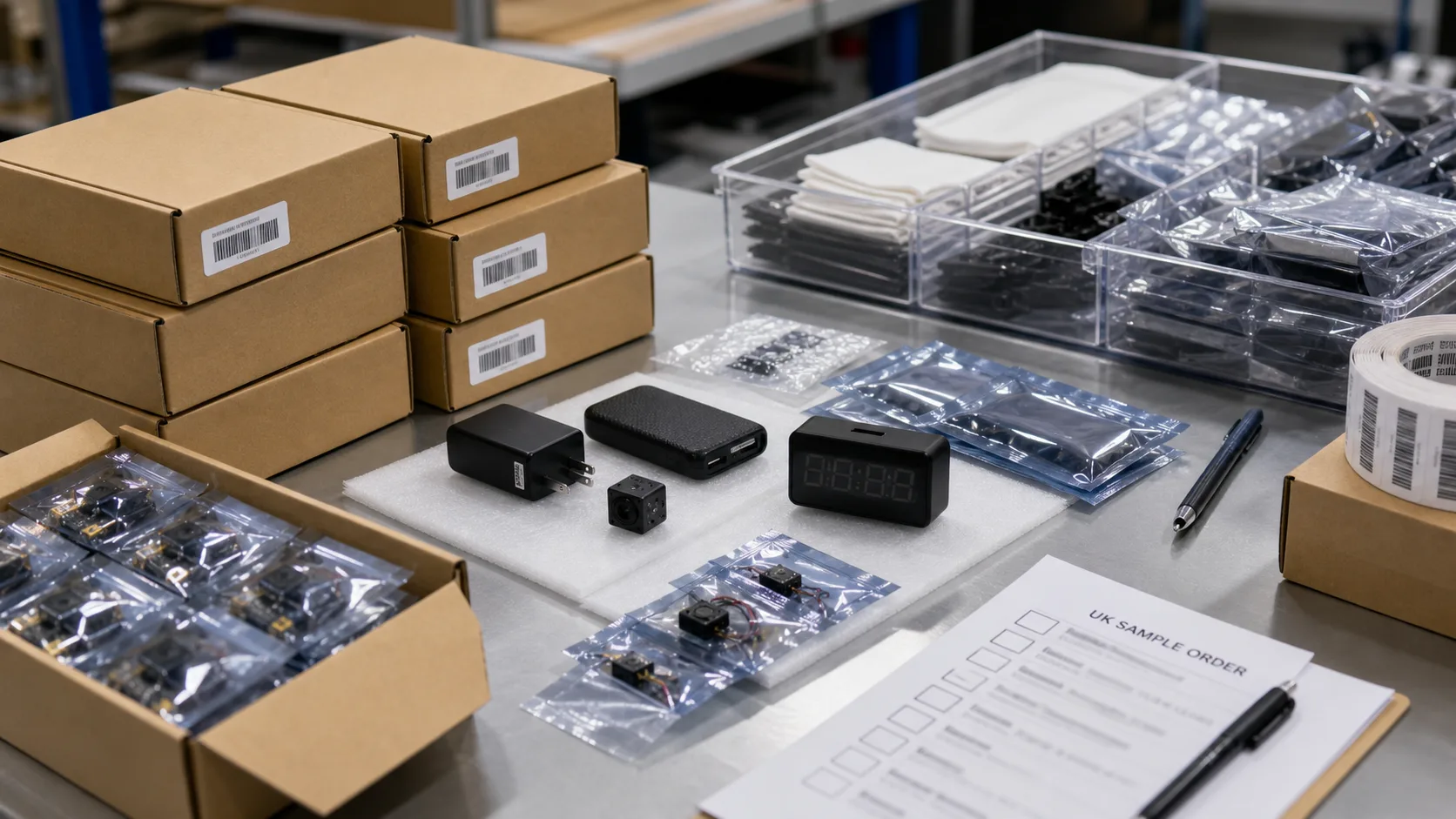Spy camera UK sample packing table