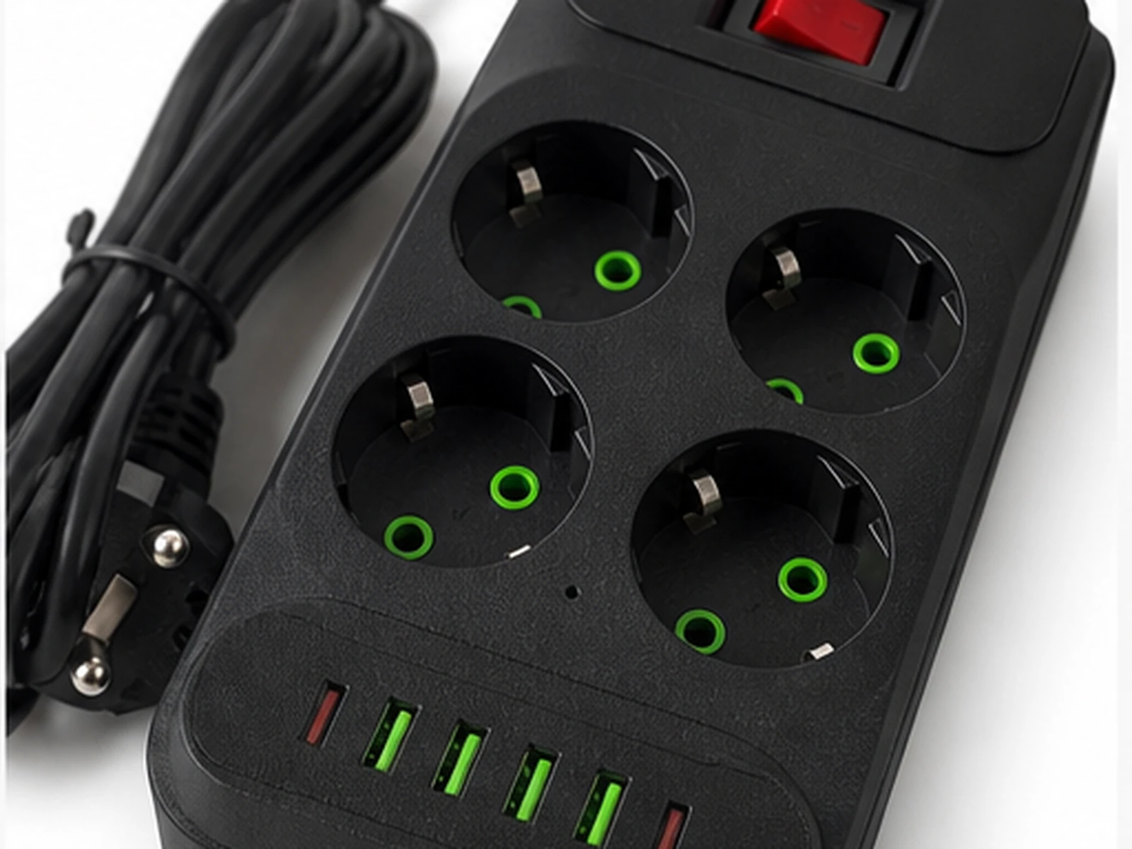 Tuya Black EU Power Strip Hidden Camera product body and detail view