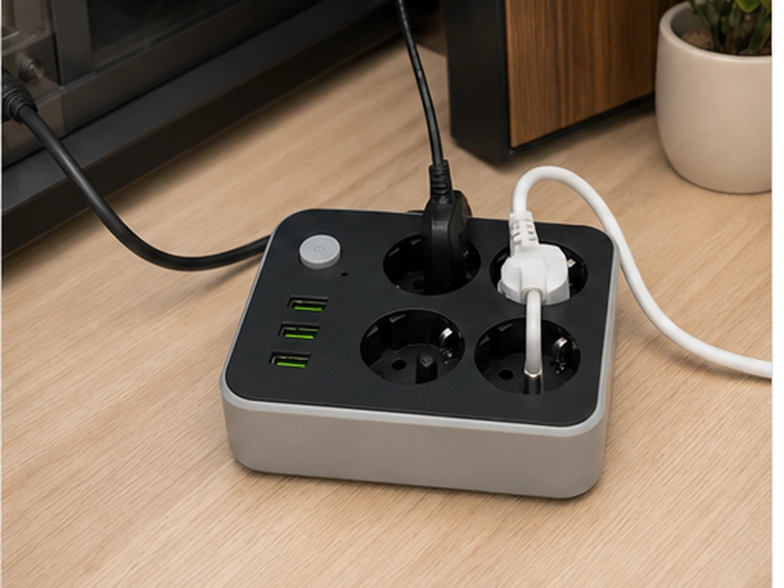 Tuya Grey EU Extension Lead Hidden Camera placed in a realistic indoor setting