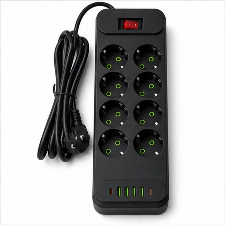 Tuya Black Multi-Socket Power Strip Hidden Camera front view on white background