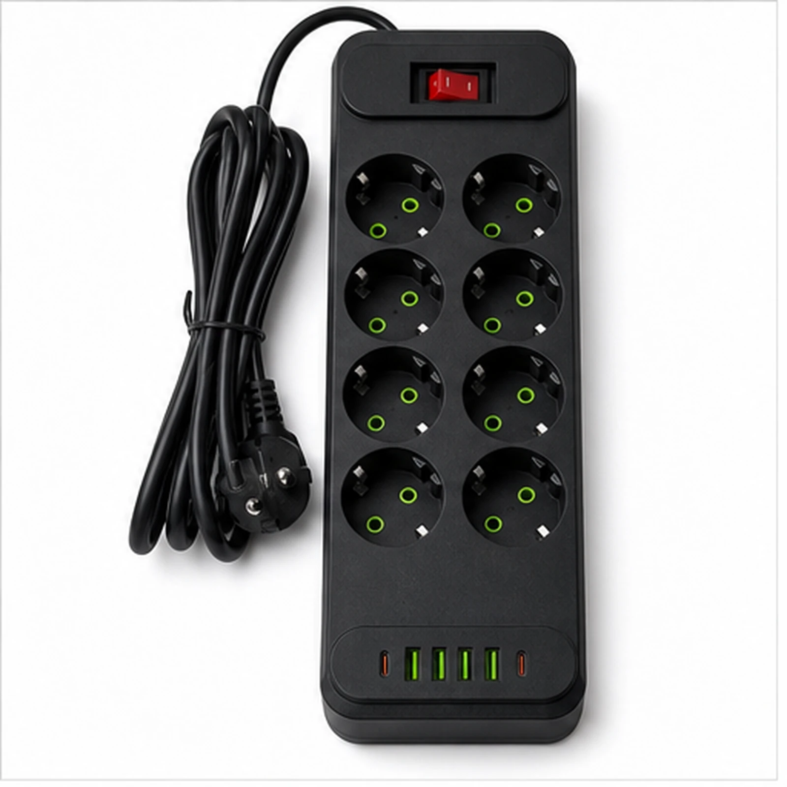 Tuya Black Multi-Socket Power Strip Hidden Camera front view on white background
