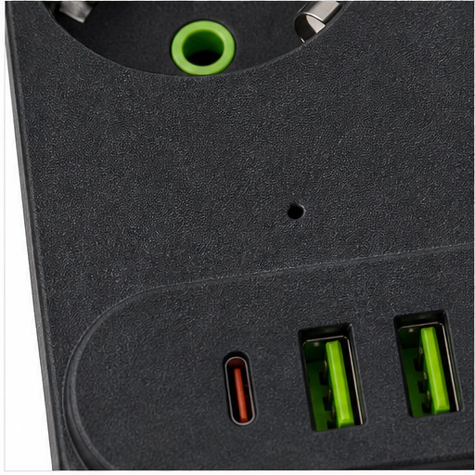 Tuya Black Multi-Socket Power Strip Hidden Camera pinhole lens close-up