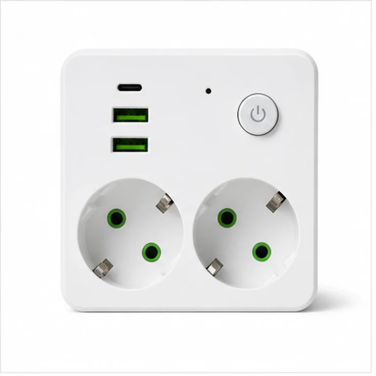Tuya White Dual Socket Hidden Camera front view on white background