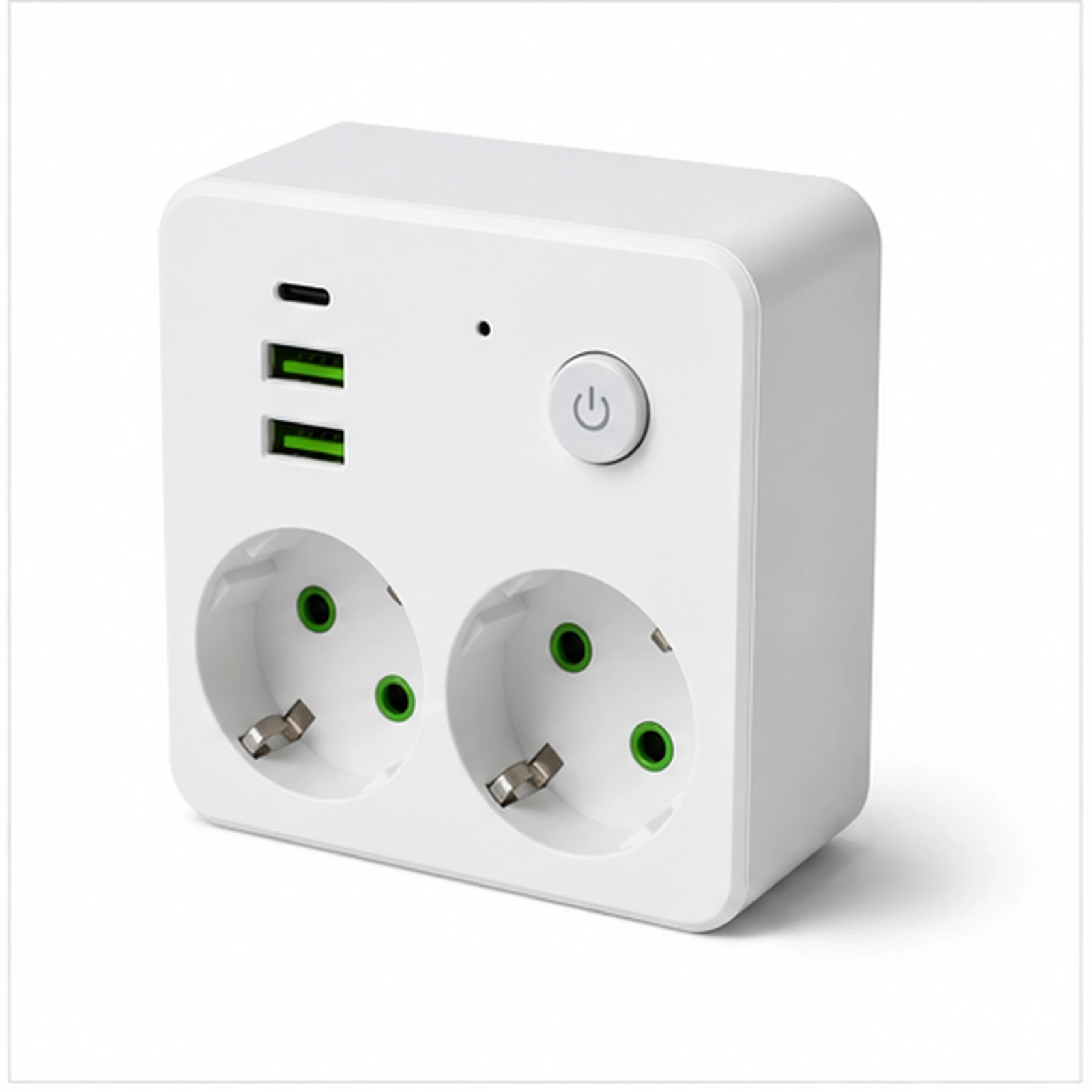 Tuya White Dual Socket Hidden Camera angled side view on white background