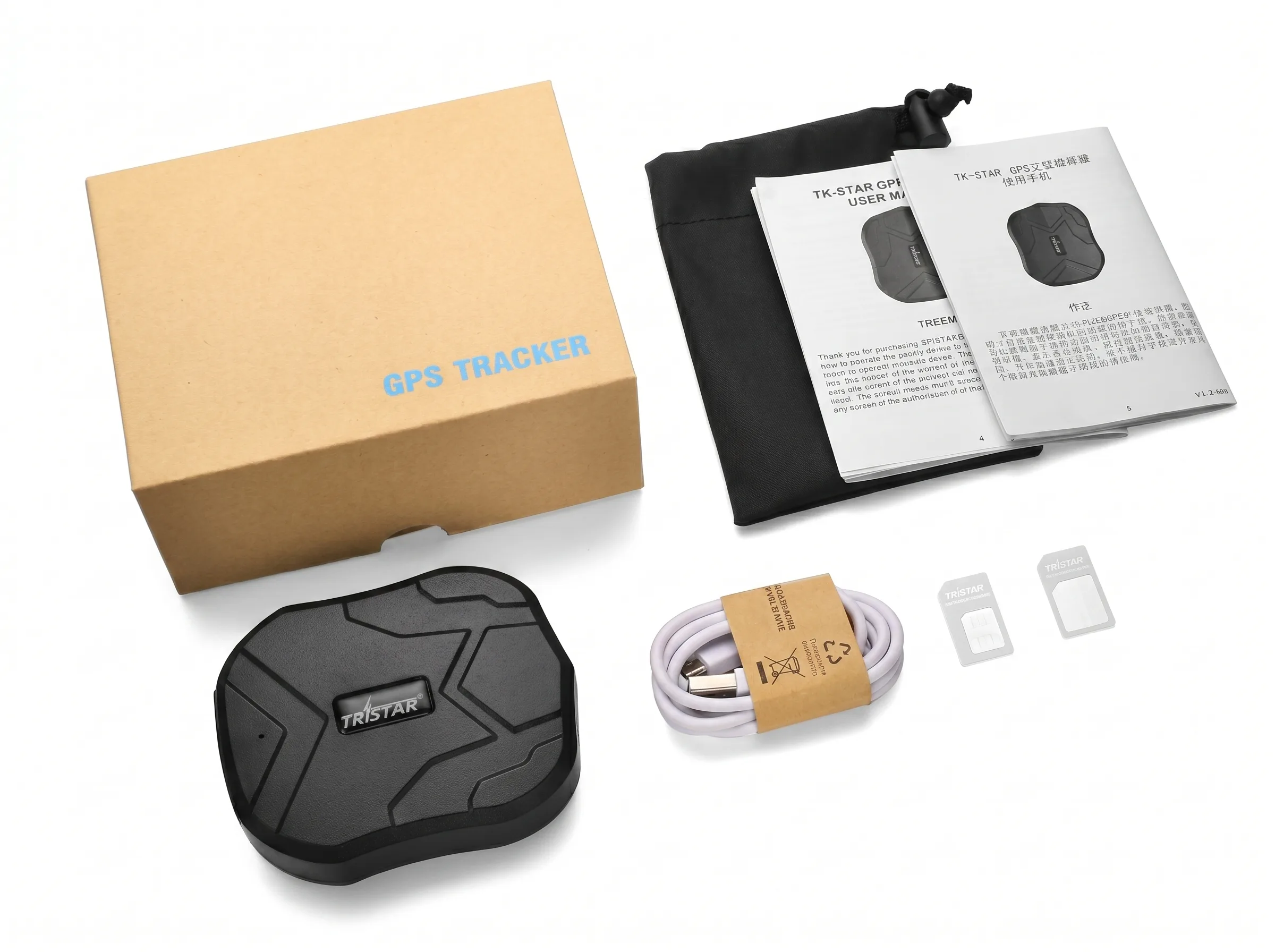 TK905 Magnetic GPS Tracker package and accessories