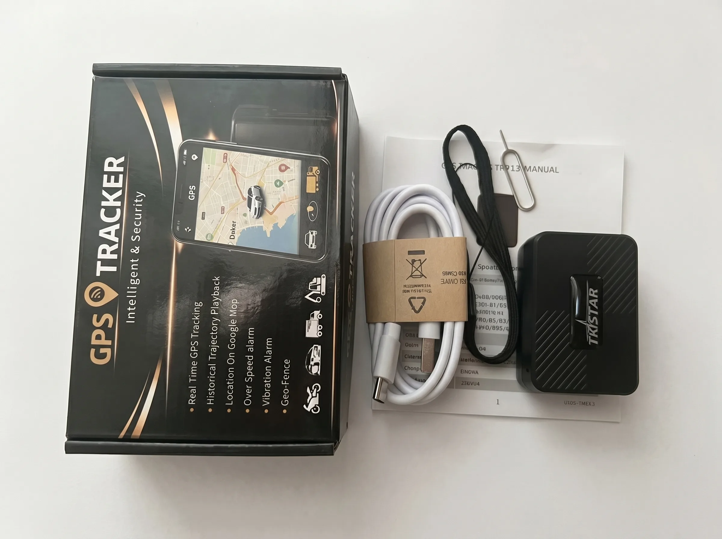 TK913 Mini Magnetic GPS Tracker package and accessories