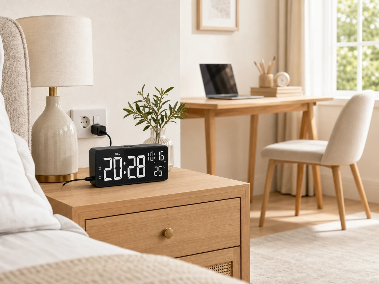 Z13 4K WiFi Alarm Clock Camera in a bedroom and home office