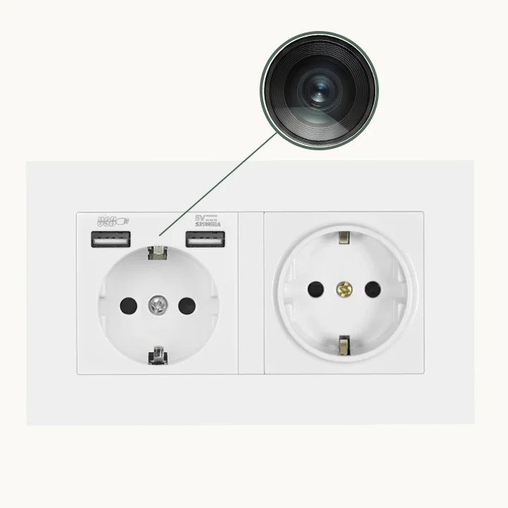 Plug socket spy cameras with direct power and continuous recording