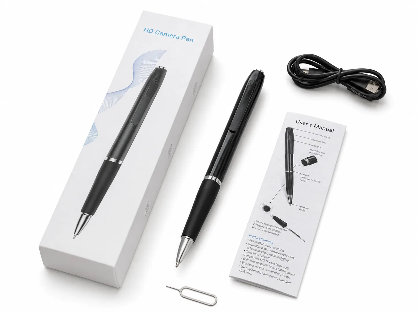 QZT A57 Wi-Fi spy pen camera with private-label retail packaging