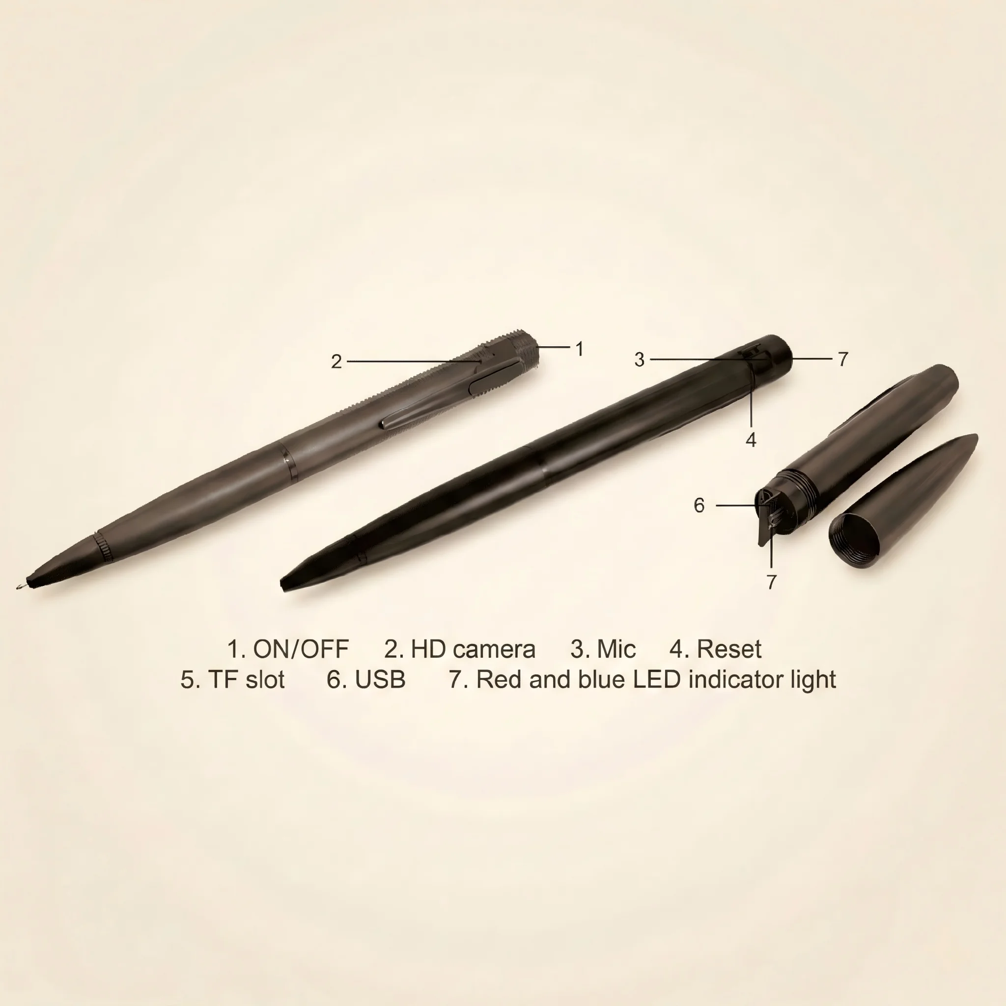 Hidden camera pen internal components diagram pinhole microphone and lens
