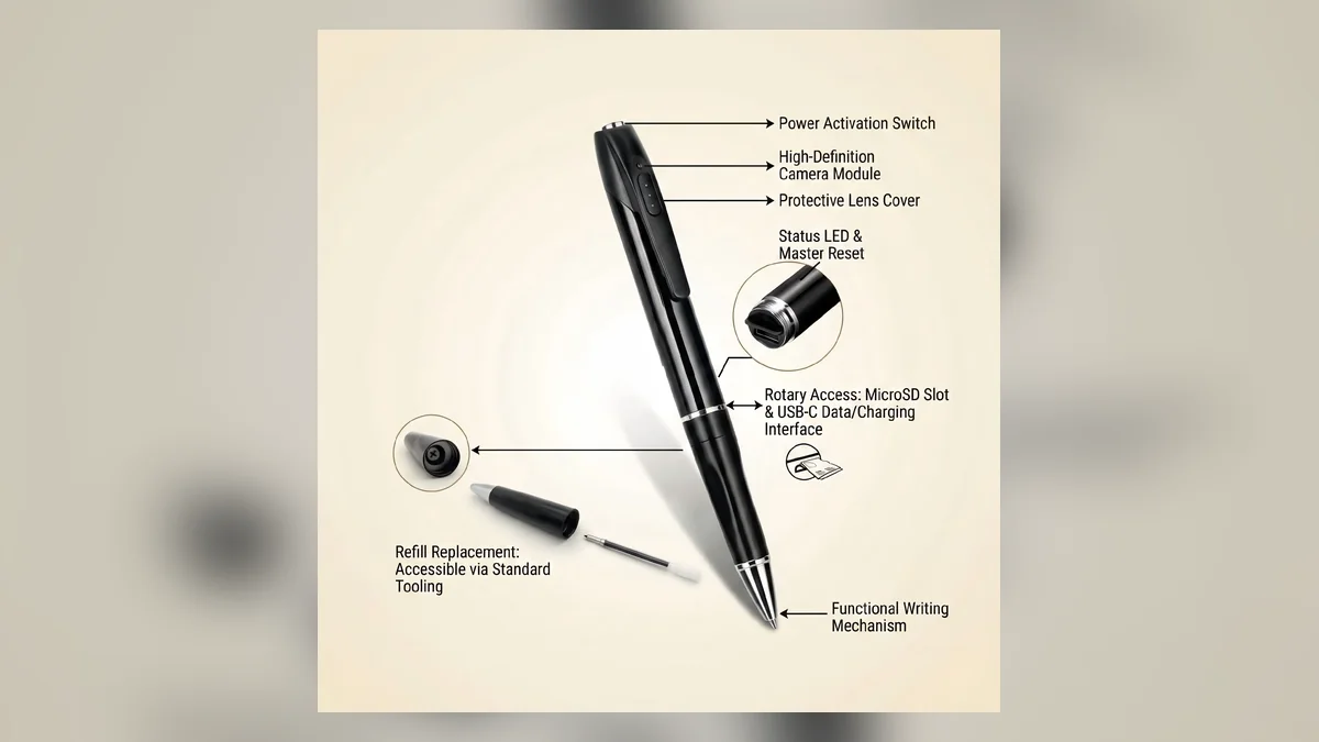 Standalone spy pen camera time configuration Spy pen camera controls and internal structure for manual time setup