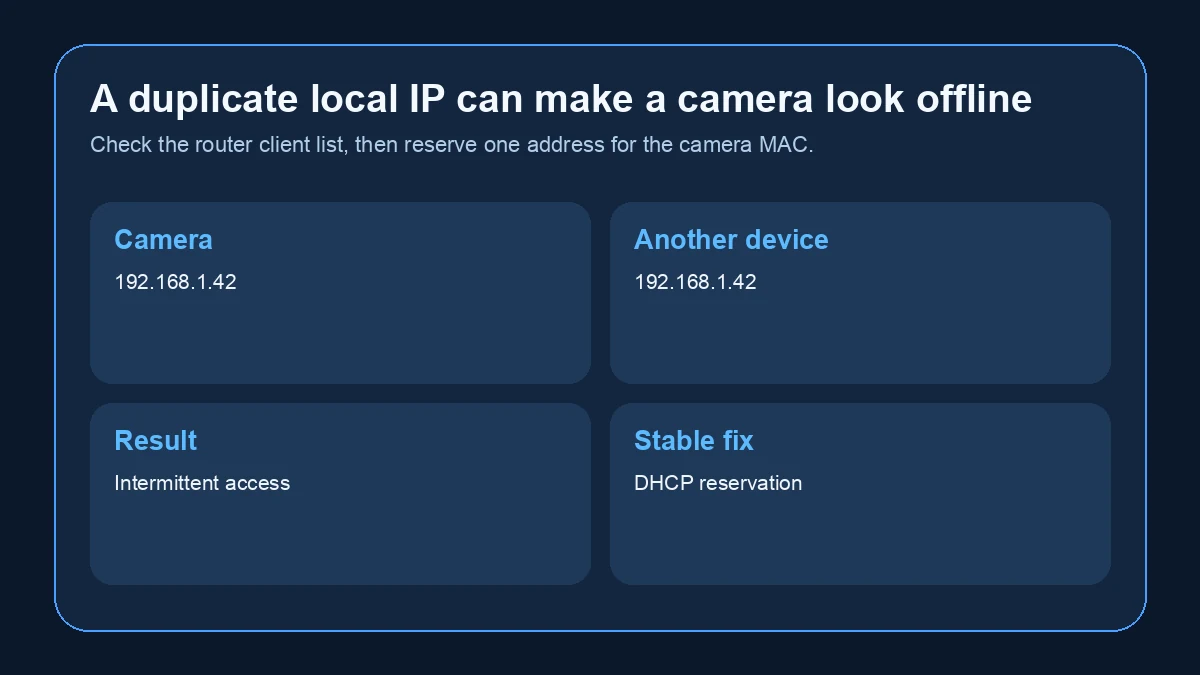 Network diagram showing two devices assigned the same local IP address