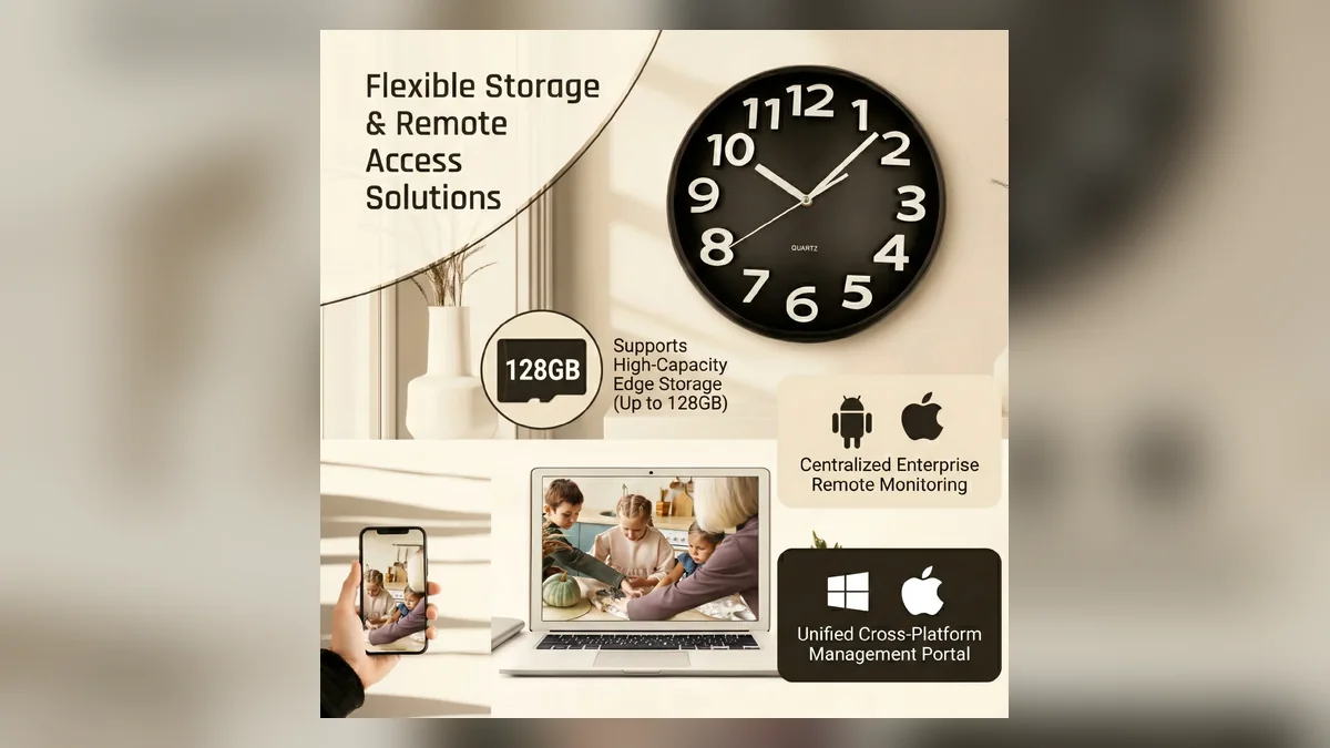 Clock camera storage and remote access options for local recording