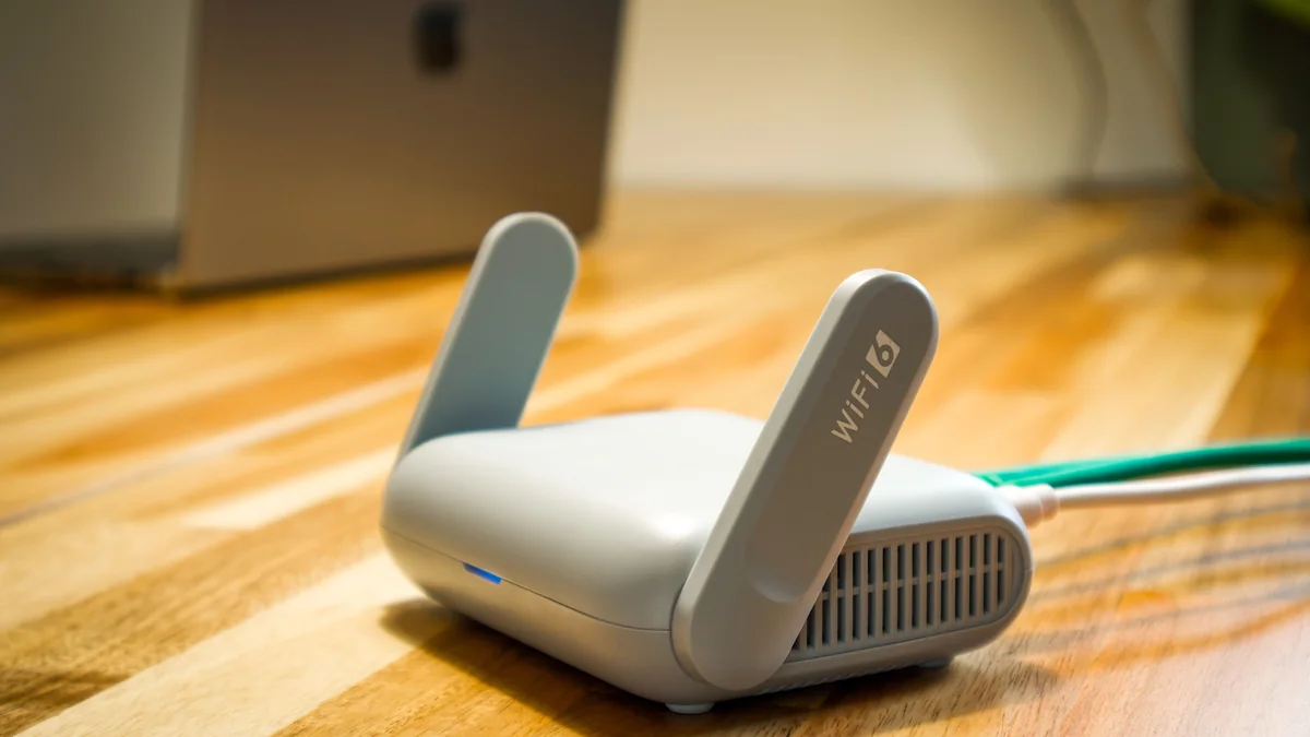 WiFi router positioned for a close-range hidden camera signal test