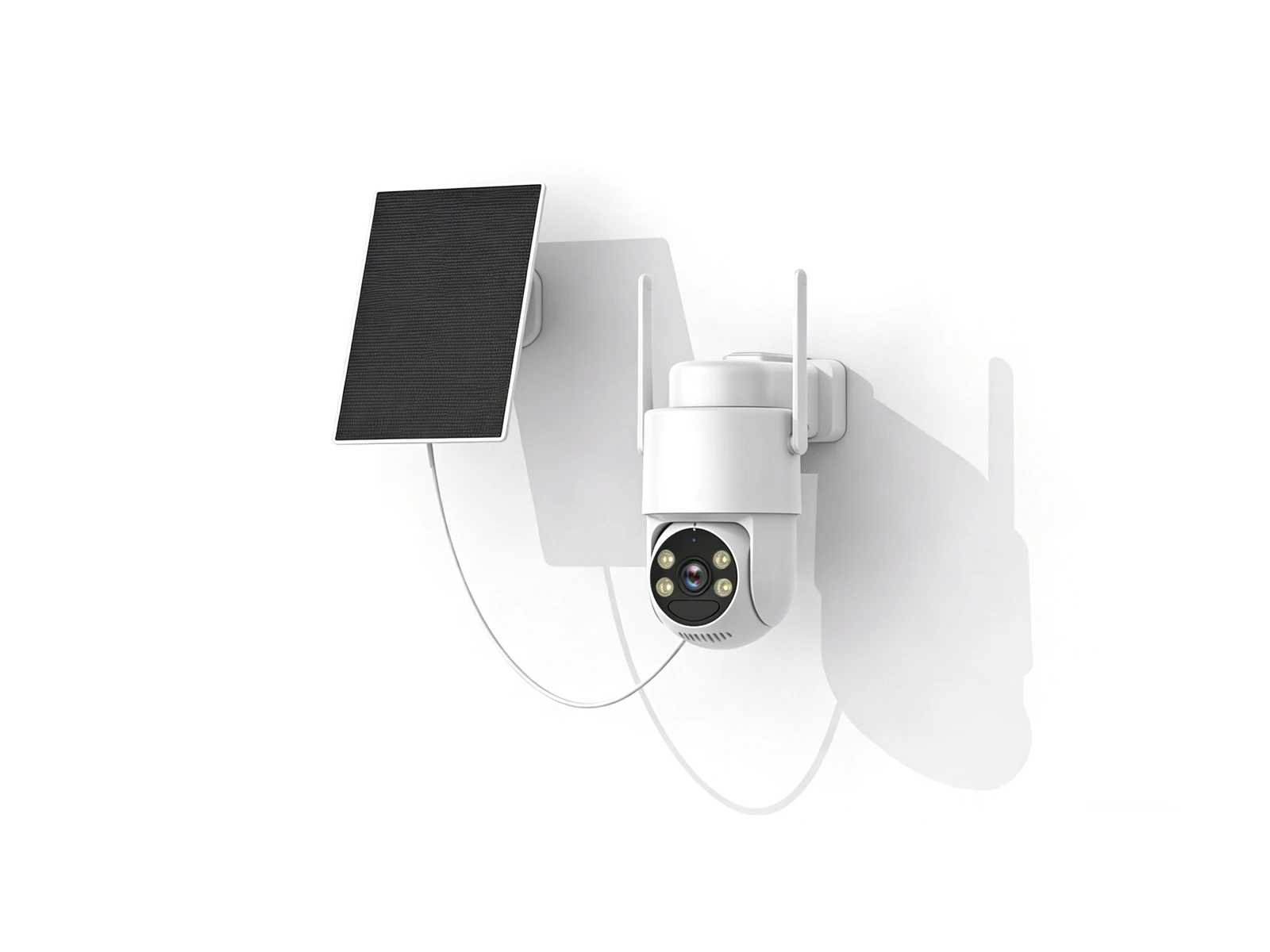 C42L solar pan-tilt camera and panel on white background