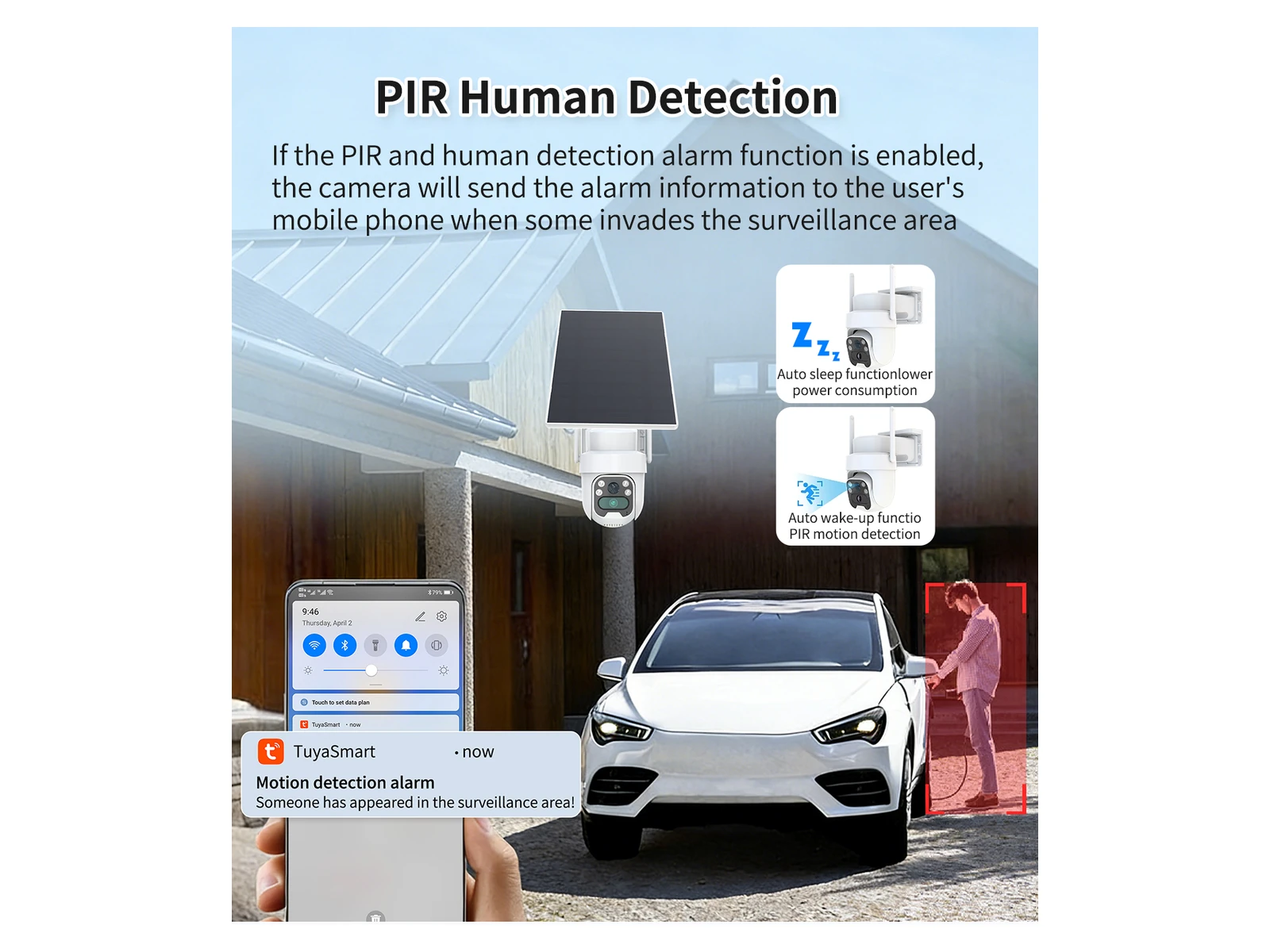 C45L 4MP Solar Pan-Tilt Security Camera PIR human detection