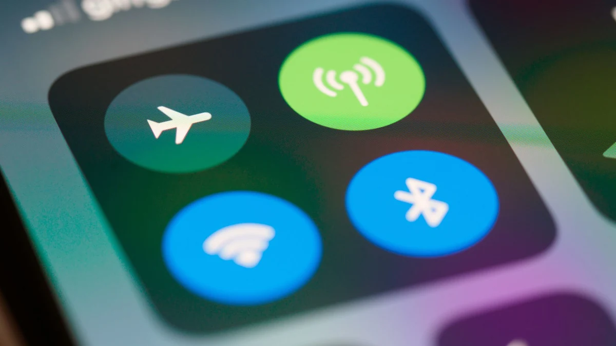 Close-up of smartphone connectivity and network settings