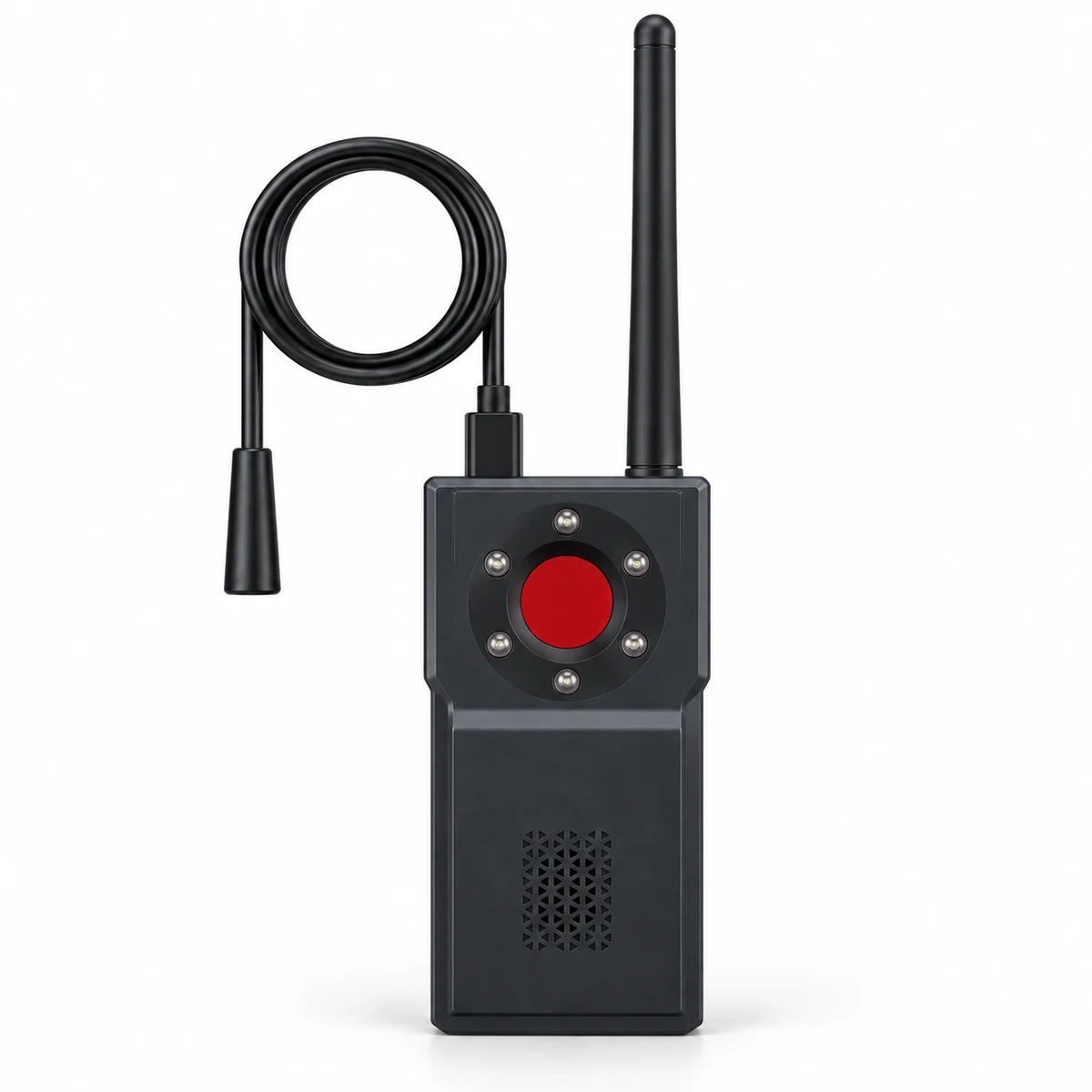 F18 detector rear lens viewer, LEDs and speaker grille