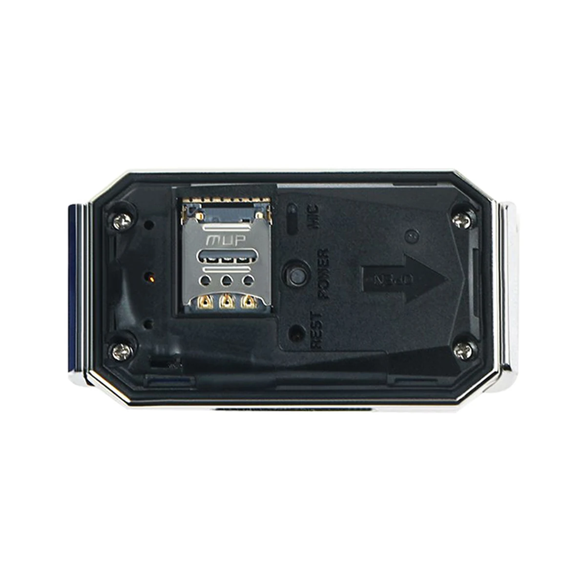 Rear of G12 pet GPS tracker with Nano SIM holder and controls