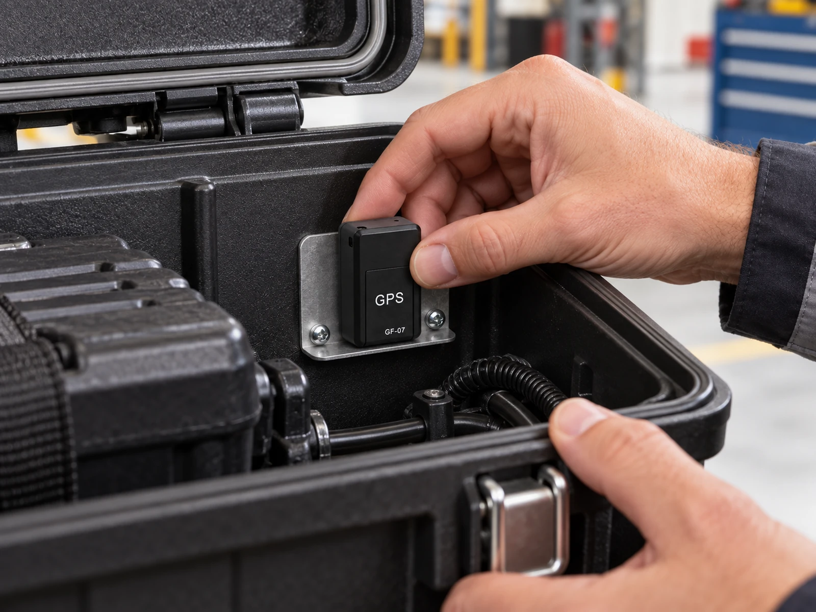 GF-07 Mini Magnetic GSM Tracker mounted in an equipment case