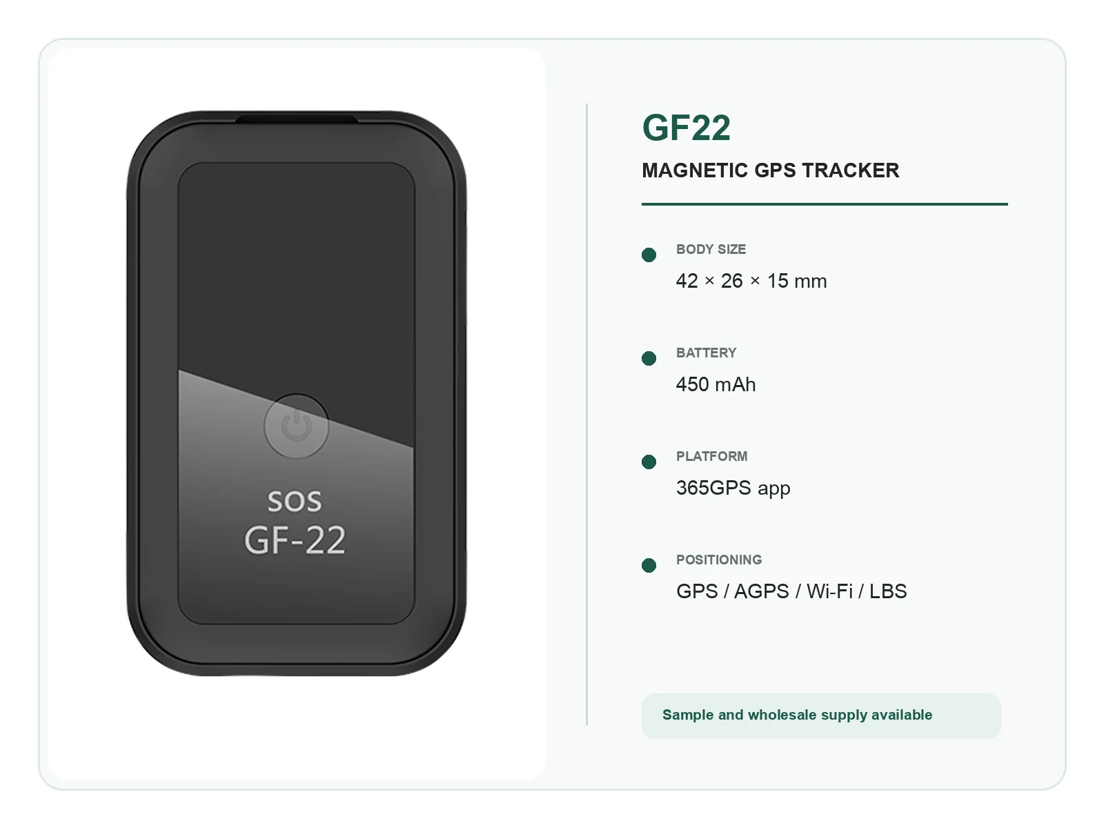 GF22 Magnetic GPS Tracker verified specifications