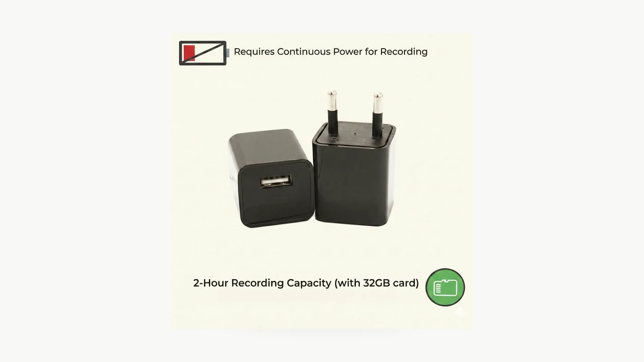 USB charger hidden camera used for standalone local recording without WiFi setup