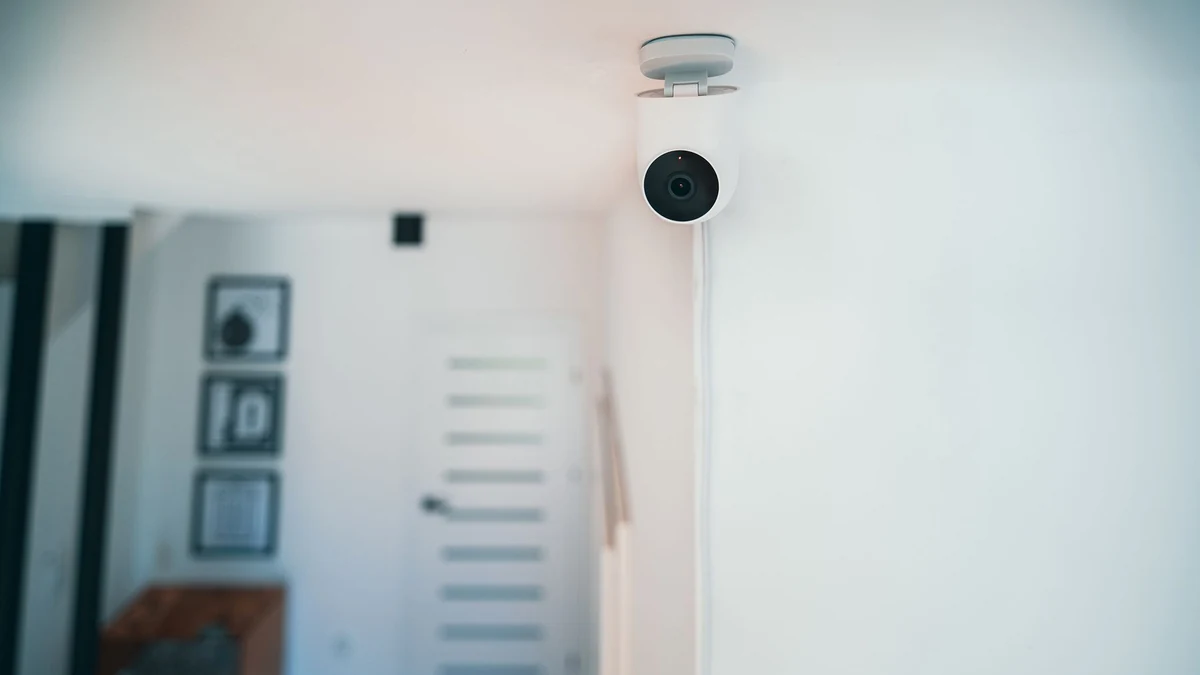 Indoor smart security camera installed in a modern home