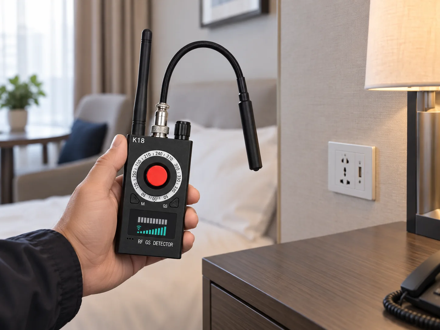 K18 RF and Camera Detector used for a room inspection