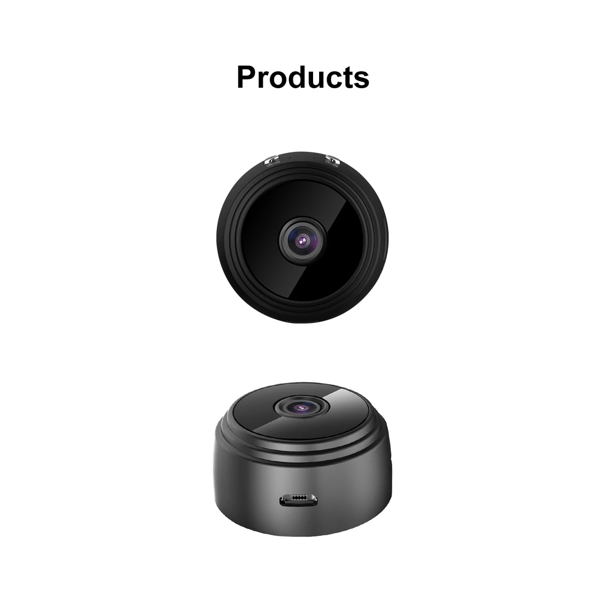 WiFi Mini Camera with Night Vision A9, front and upper views