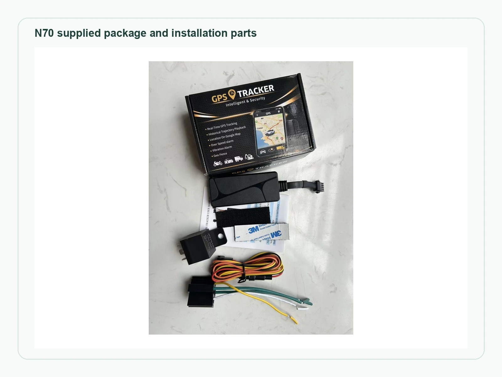 N70 4G Wired Vehicle GPS Tracker package and wiring parts