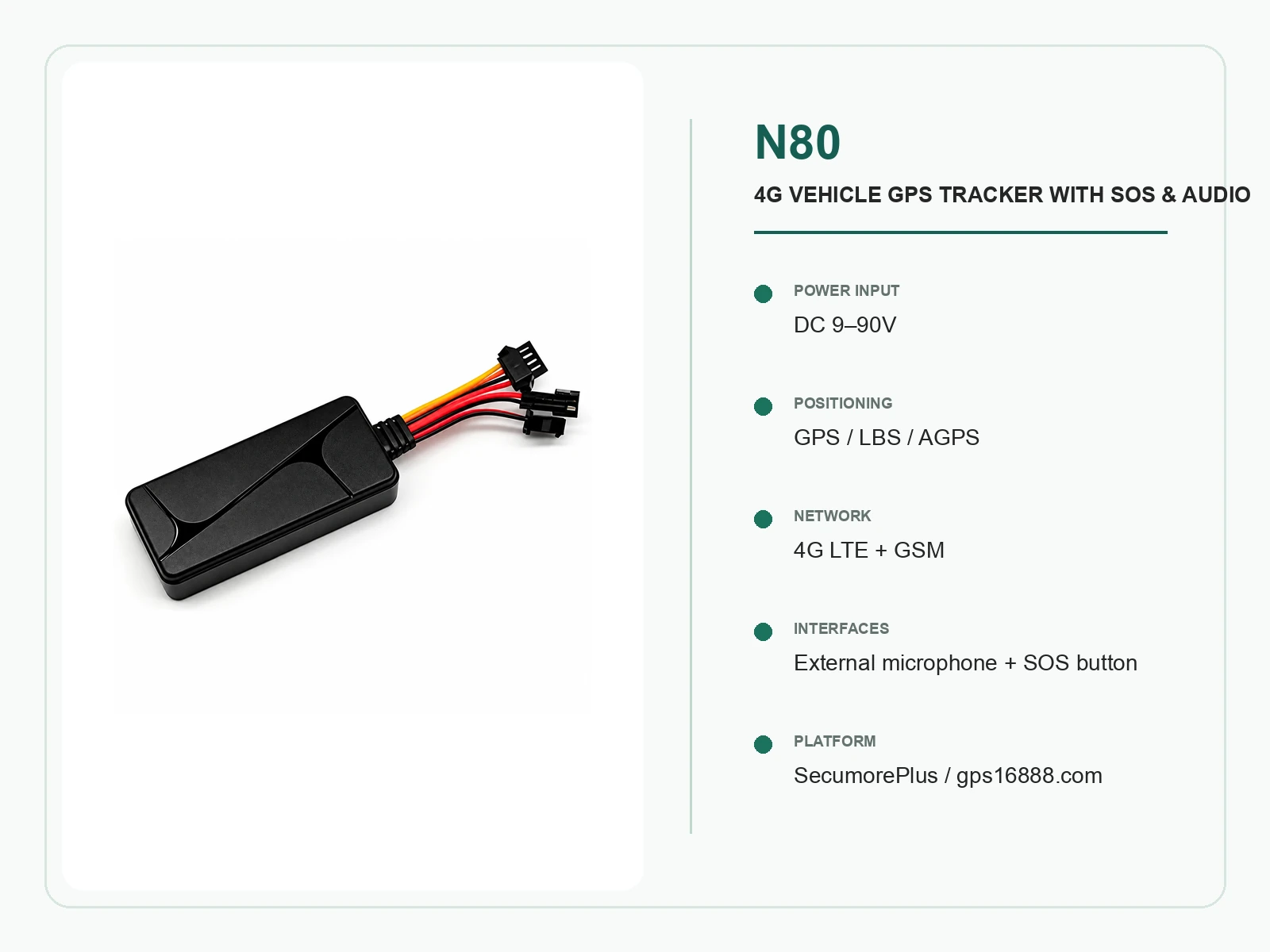 N80 4G Vehicle GPS Tracker specifications