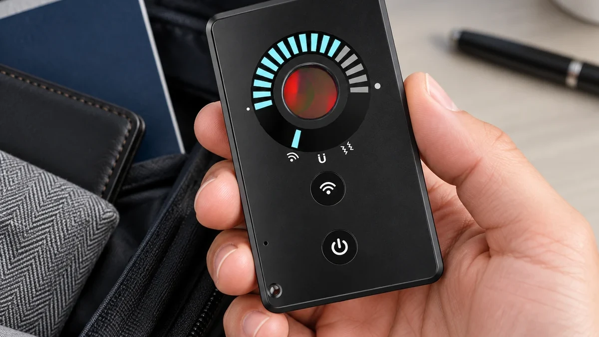 Card007 compact RF, magnetic and lens detector held in one hand