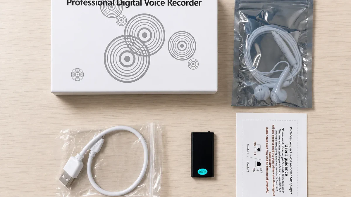 QZT Q1 mini voice recorder package and accessories