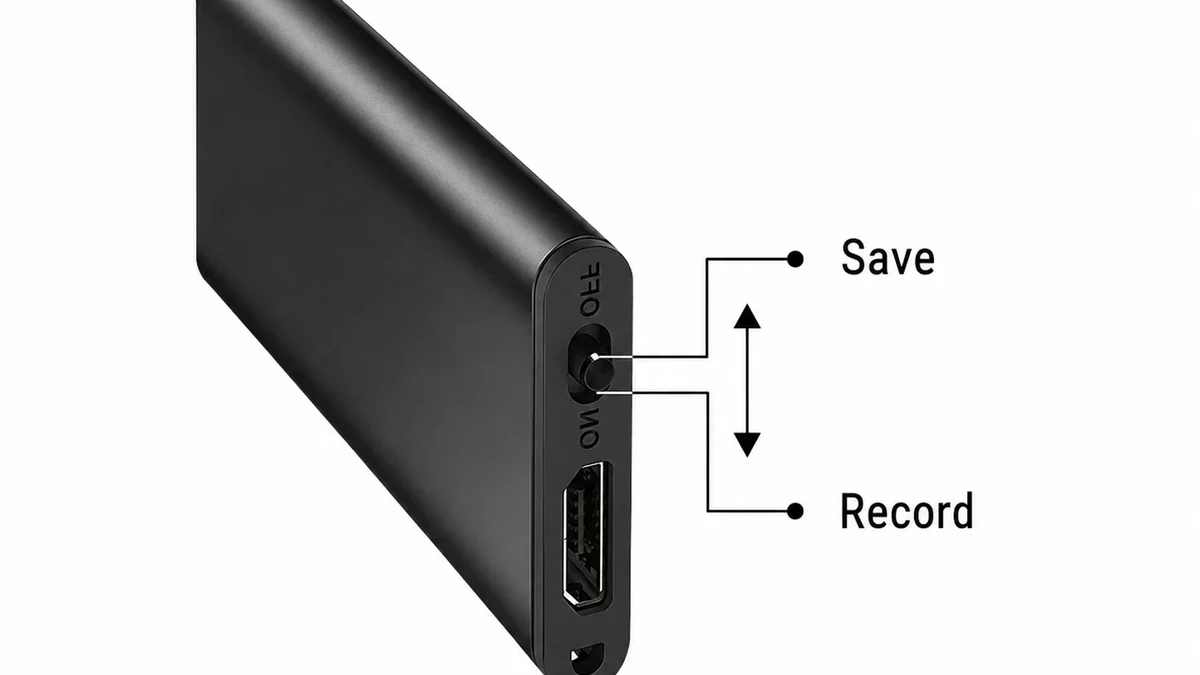 QZT Q1 voice recorder record and save switch close-up